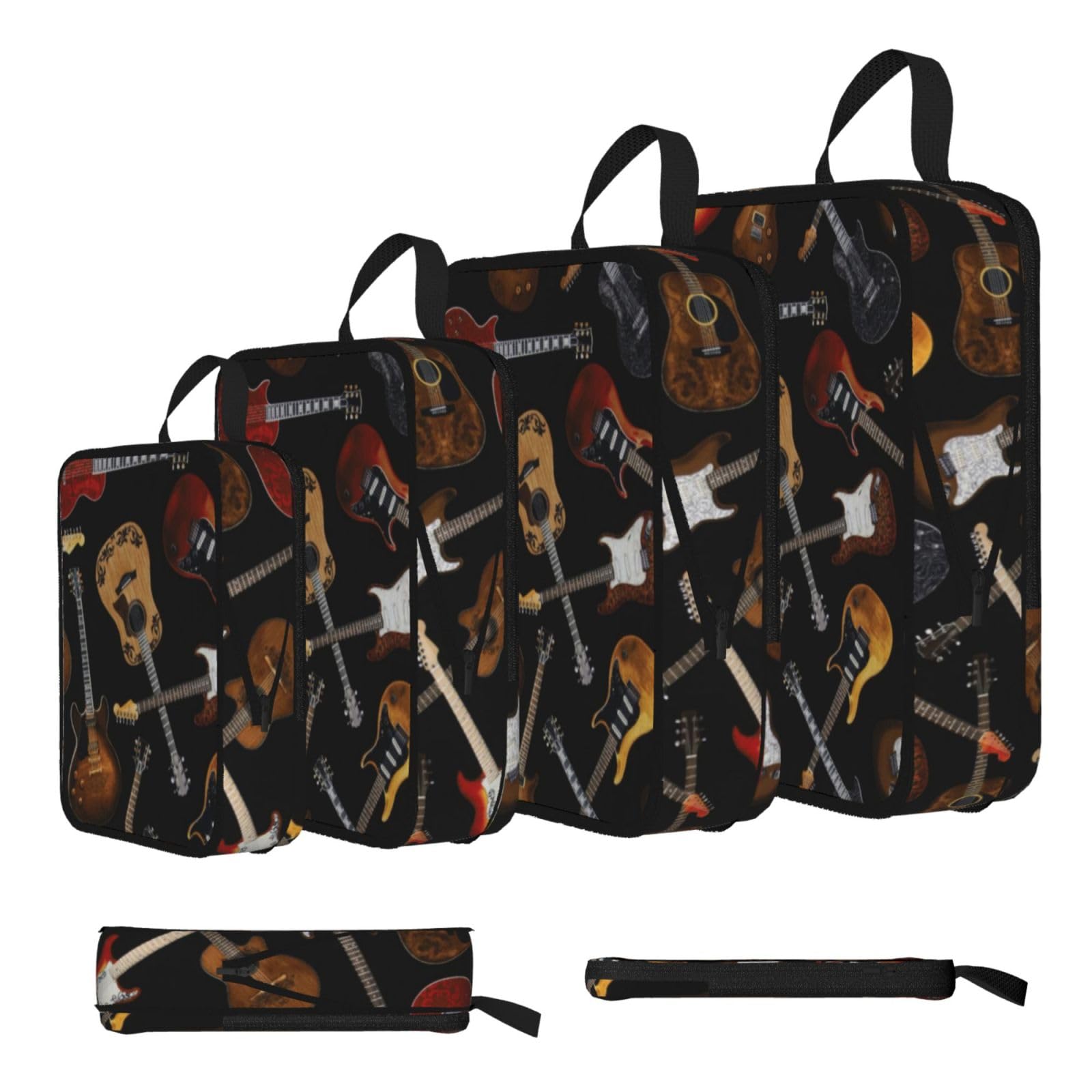 Guitars Print 4 Set Compression Packing Cubes For Suitcases,Expandable Storage Bags Organizers