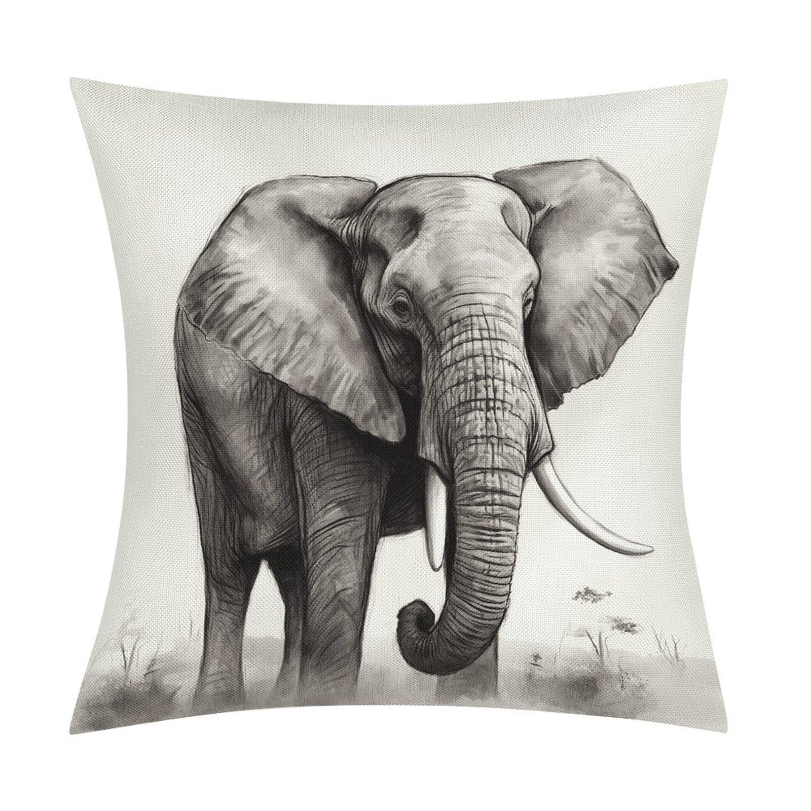 Fodpand Style Elephant Sketch Pillow Covers 18X18 Inch, Pillow Cases Boho Farmhouse, Throw Pillow Covers For Couch Sofa Bed Spring Home Decor