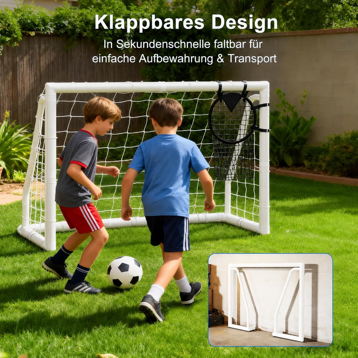 MOPHOTO FußBalltor FüR Garten,Faltbares/Festes Outdoor-TrainingsfußBalltor,Stahlrahmen/PVC-Material,Einfach Zu Montieren,Geeignet FüR FußBallspiele(PVC(Weiß)–244×183 cm