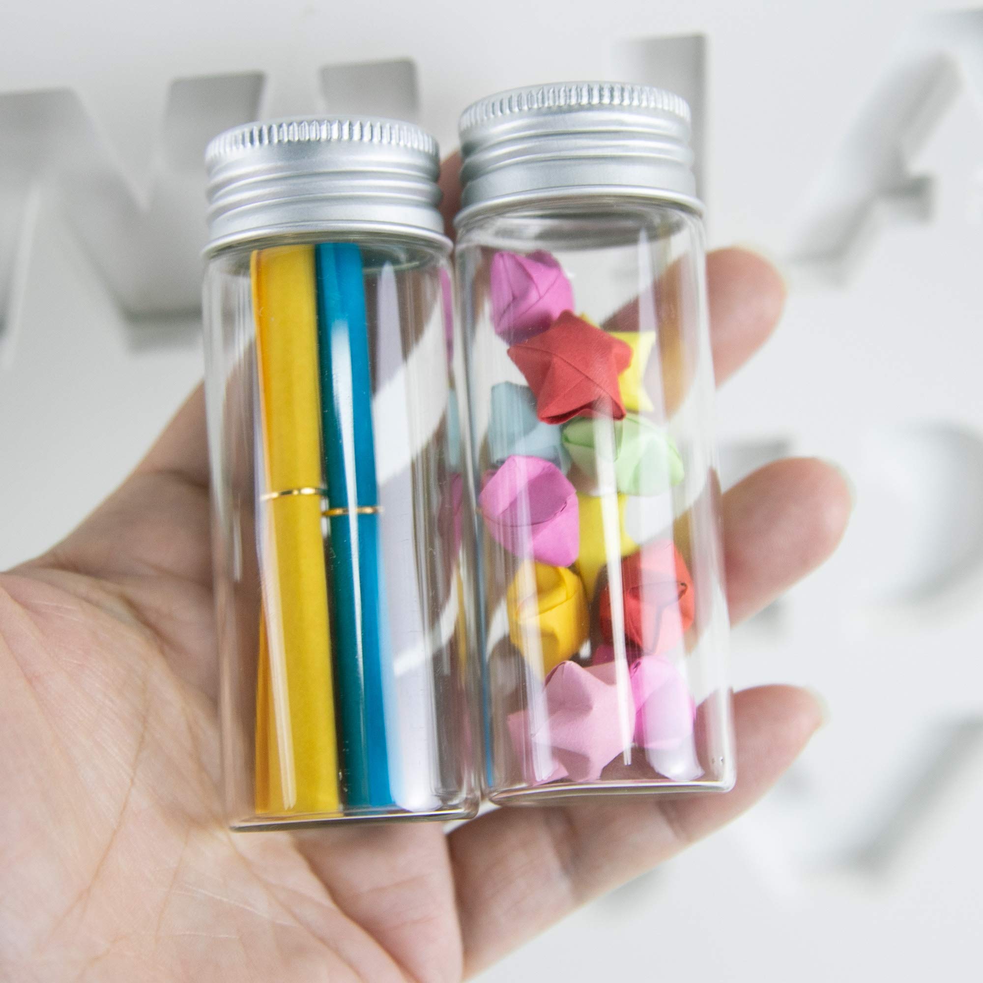50pcs 40ml Bouteille en Verre Transparent et Bouchon en Aluminium argenté,Le Couvercle en Aluminium spiralé est Plus Unique et Offre de Meilleures Performances d'étanchéité. (50, 40ml)
