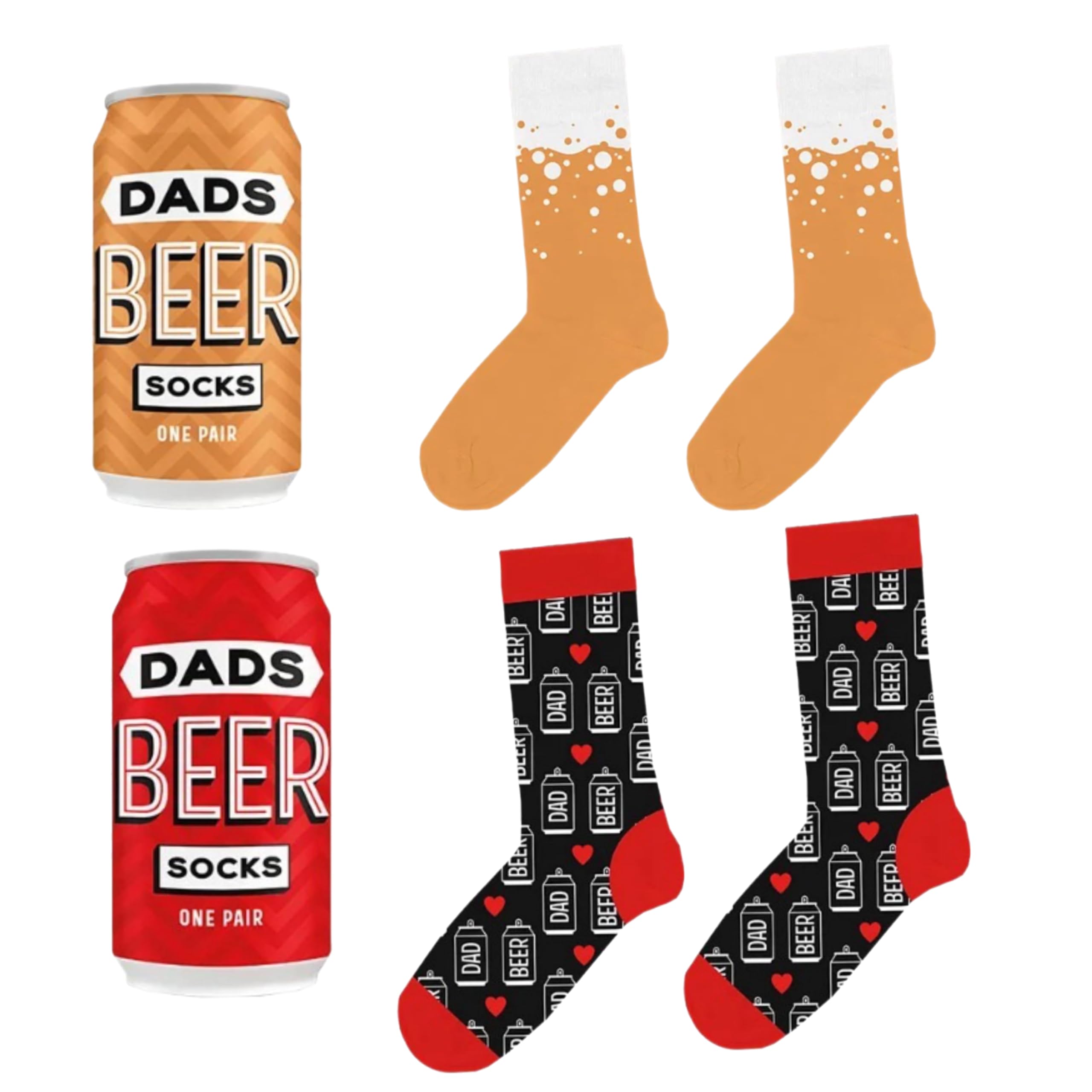 eBoutik - Set of 2 Novelty Fun Craft Beer Socks For Fathers day in Gift Box Tin - Fun For Dad, Ale Beer Drinking Joke Gift - Orange & Red
