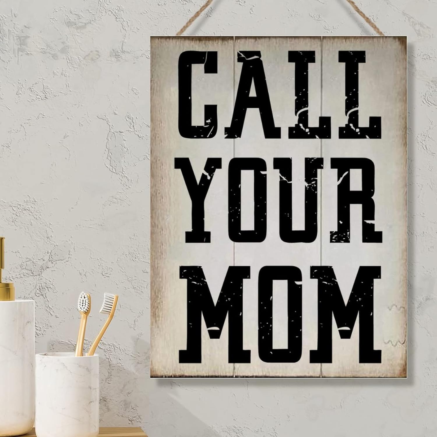 Wood Sign Call Your Mom Sign Positive Inspirational Quote Wood Signs Wall Decor Rustic Wood Sign for Living Room Bedroom 18x24in Birthday Gift to Mom