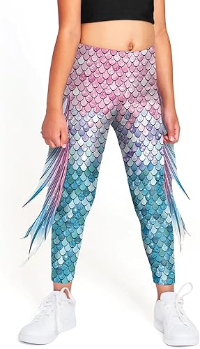 Mermaid Leggings for Girls Fish Scale Printing Yoga Pants Halloween Costume Tights Mermaid Birthday Outfit