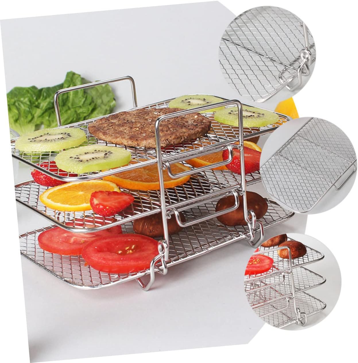 Mobestech Air Fryer Dehydrator Rack Stackable Stainless Steel Fruit Drying Rack for Air Fryer Electric Oven Versatile Cooking Accessory