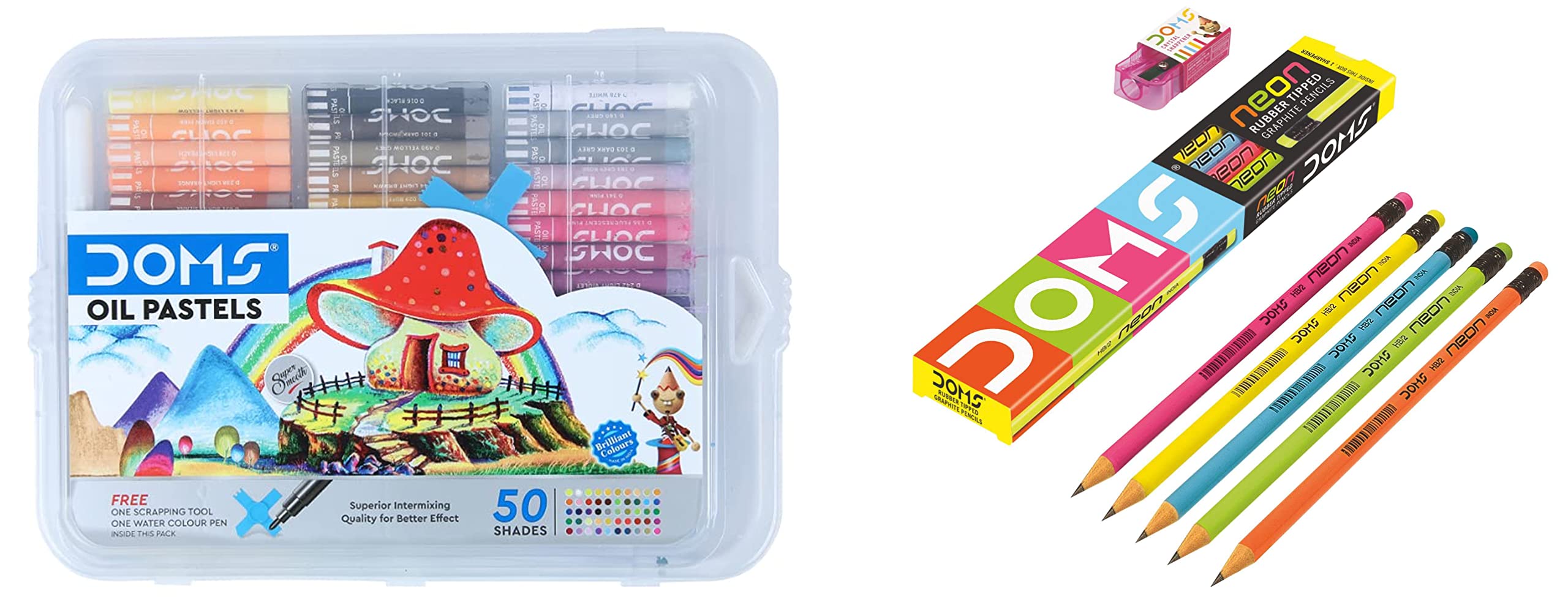 Doms Oil Pastel 50 Shades Plastic Pack & Neon Pencil Nrt 10 Pcs, Ink black