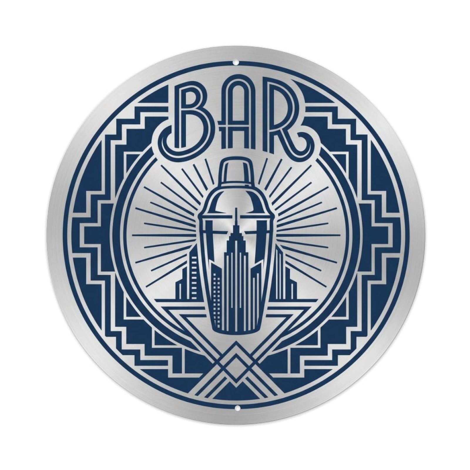 BAR Art Deco Lounge Metal Tin Sign Plaque Wall Decor for Cafe, Club Bar, Office, Home Garden Round Metal Poster 8x8Inch