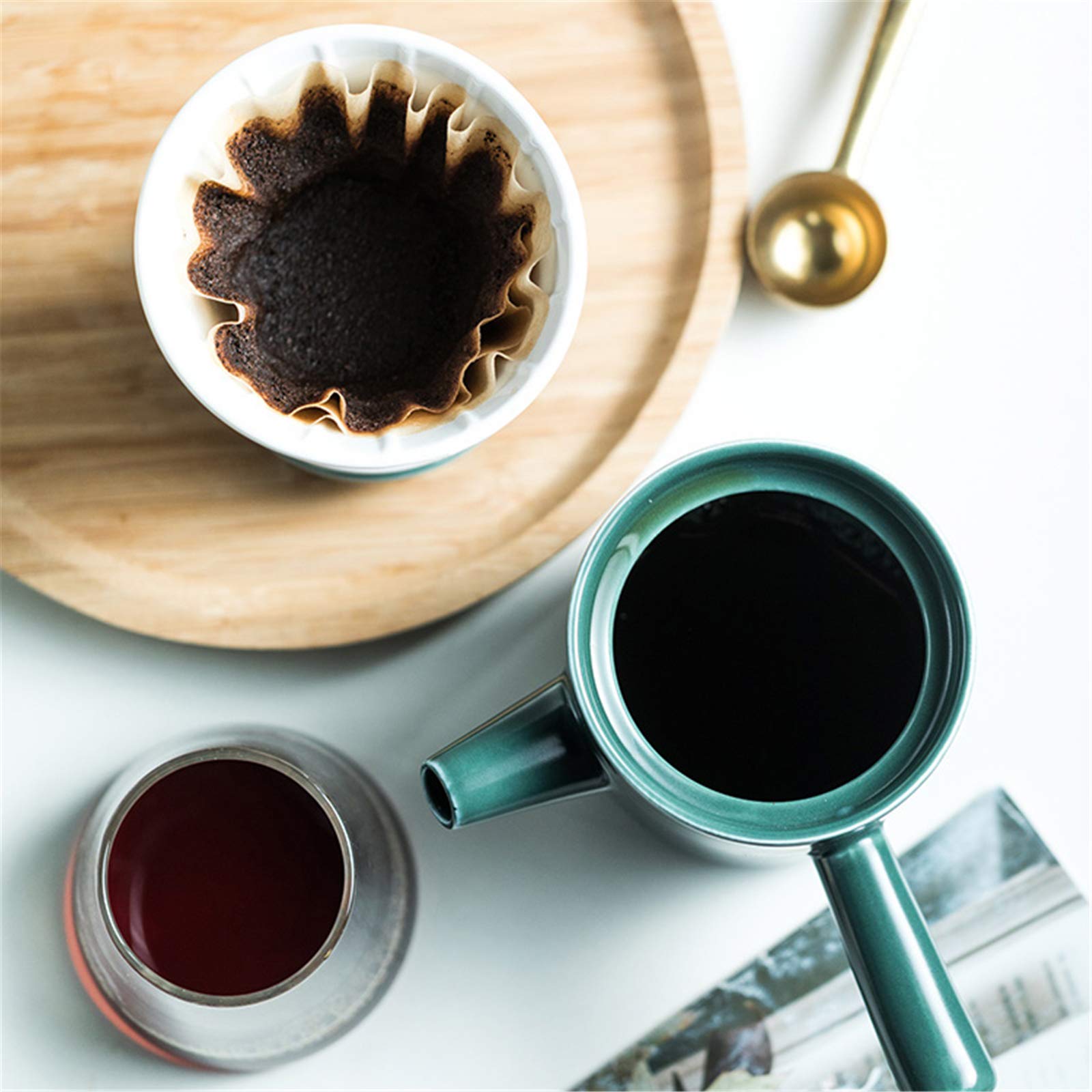 Gießen Sie über Kaffeefilter, Wiederverwendbare Keramik Kaffeefilter Topf Set mit Kaffeekanne Filter Tasse Filterpapier für Home Cafe Office