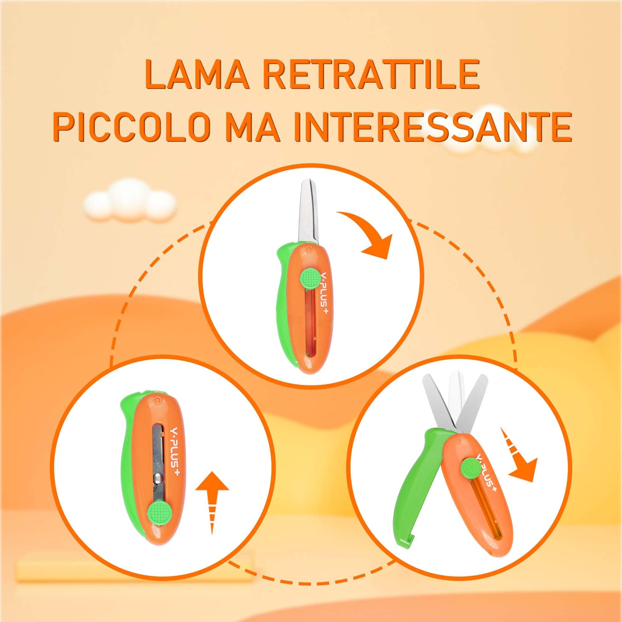 Forbici di Sicurezza per Bambini - Piccole Forbici Retrattili per Età 3-5 2-4 1-3, Carine per Artigianato Prescolare - Arancione