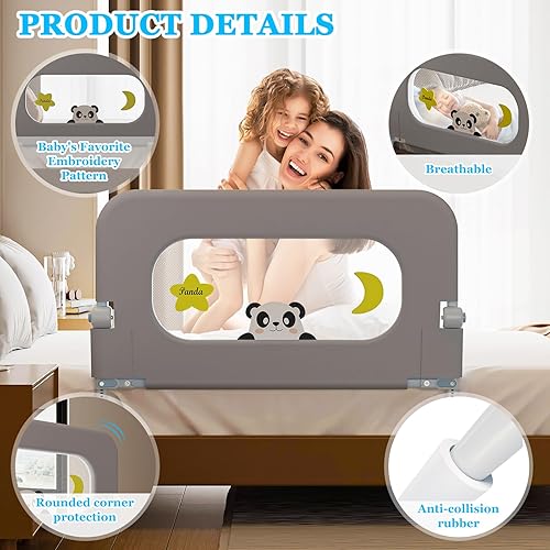 Miniatura 4 de Barandilla de protección para cama de bebé para niños pequeños, altura ajustable, barandilla abatible hacia abajo, barandilla lateral de seguridad