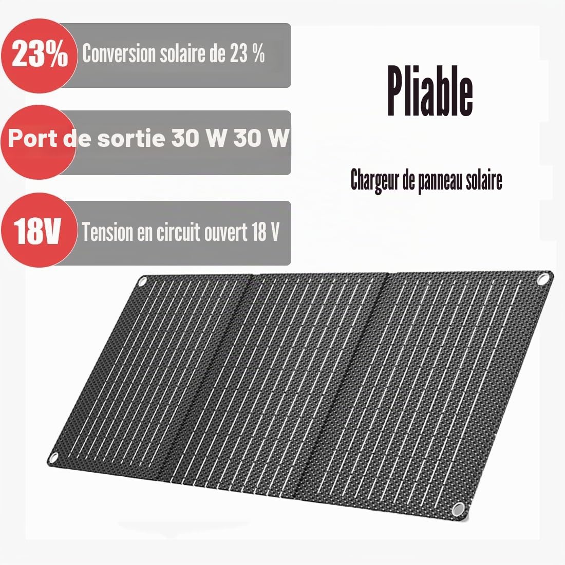 Panneau Solaire Portable 30W IP65 Étanche, Chargeur Solaire Pliable pour Station d'Énergie avec QC3.0 USB et Sortie DC 18V, Rendement 23%, pour Camping Plein Air Maison Camping-Car