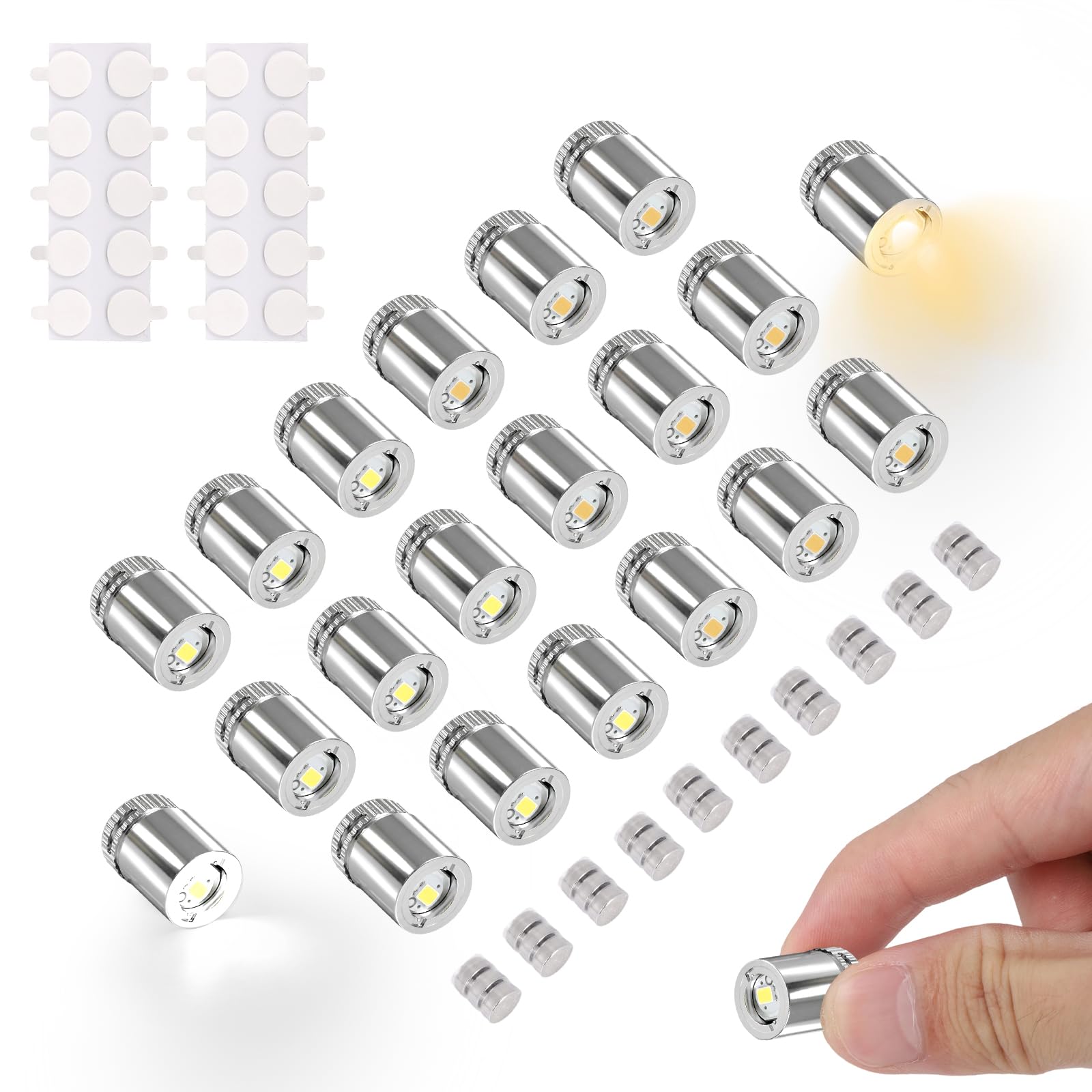 20pcs LED Mini Lights for Dollhouse, Battery Operated Miniature LED Lights with 10 Batteries & 20 Adhesive Pads Micro Spotlight for Crafts Displays Artwork (Cold White, Warm White)