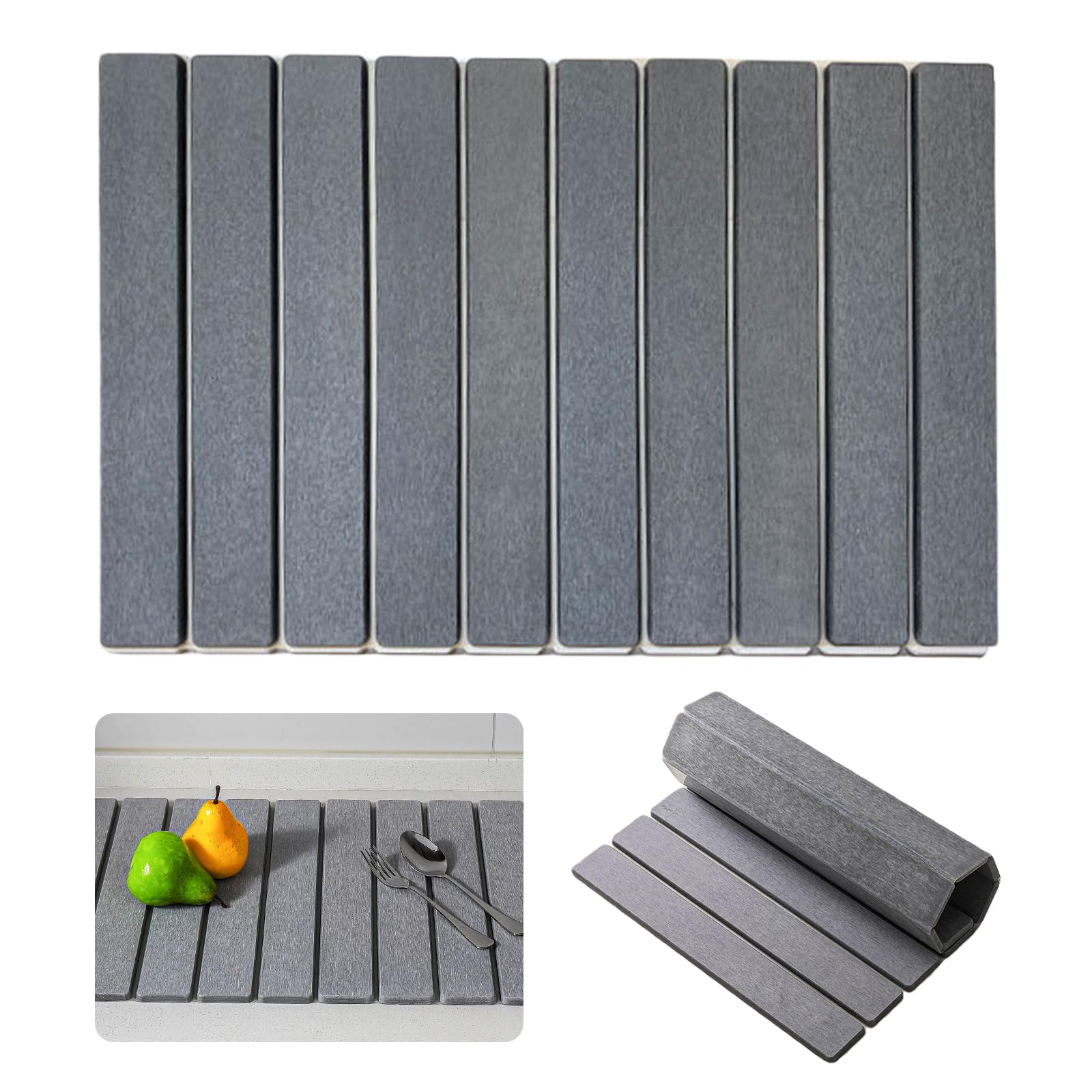 Tapis d'égouttement de vaisselle, 40 × 30 cm, pliable, en pierre de séchage, pour évier, terre de diatomée absorbant l'eau, pour cuisine, salle de bain, cuisine (gris foncé)