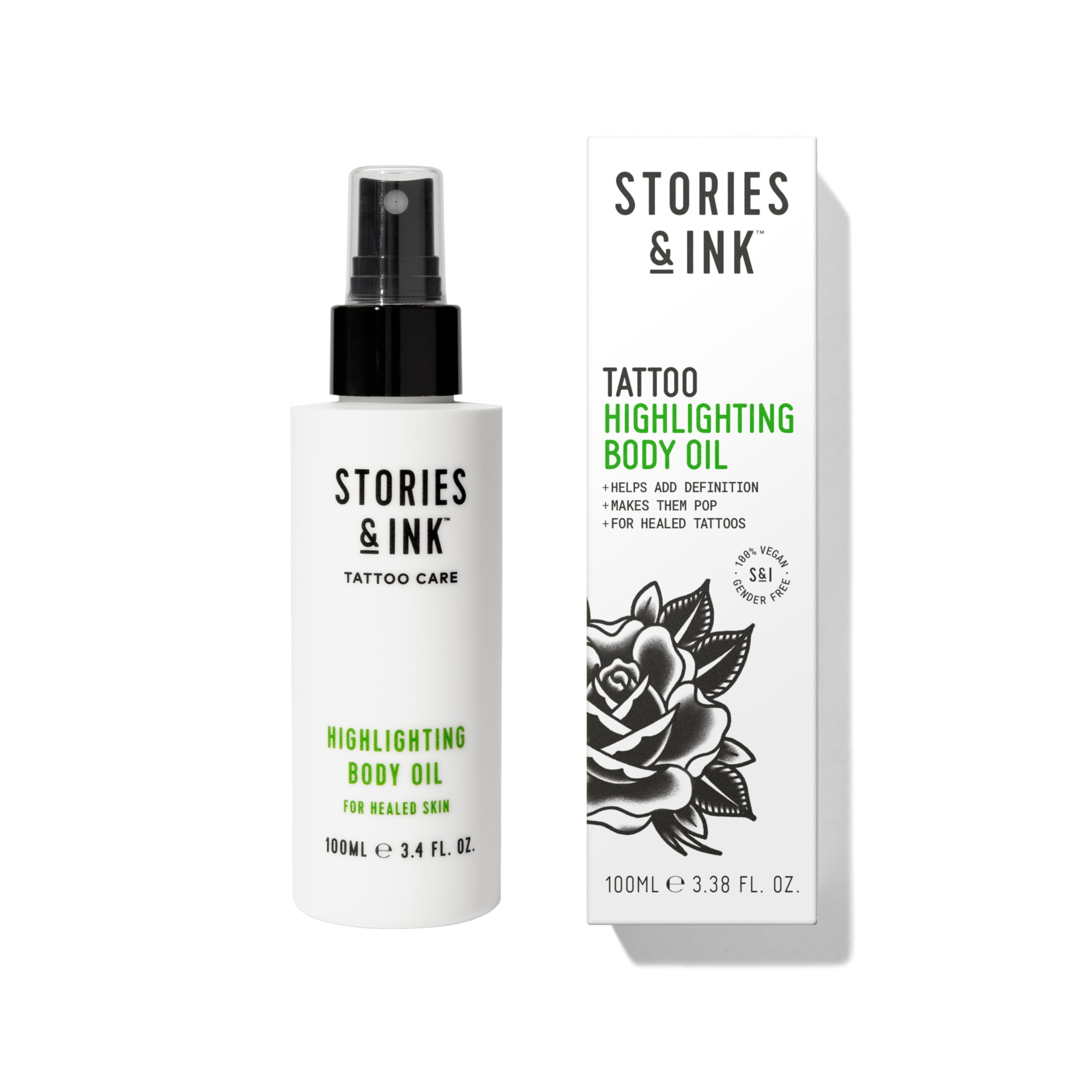Stories & InkTattoo Care | HIGHLIGHTING BODY OIL for healed skin - Refreshes Faded Tattoos for Instant Tattoo Glow, 100 mL / 3.4 Fl Oz