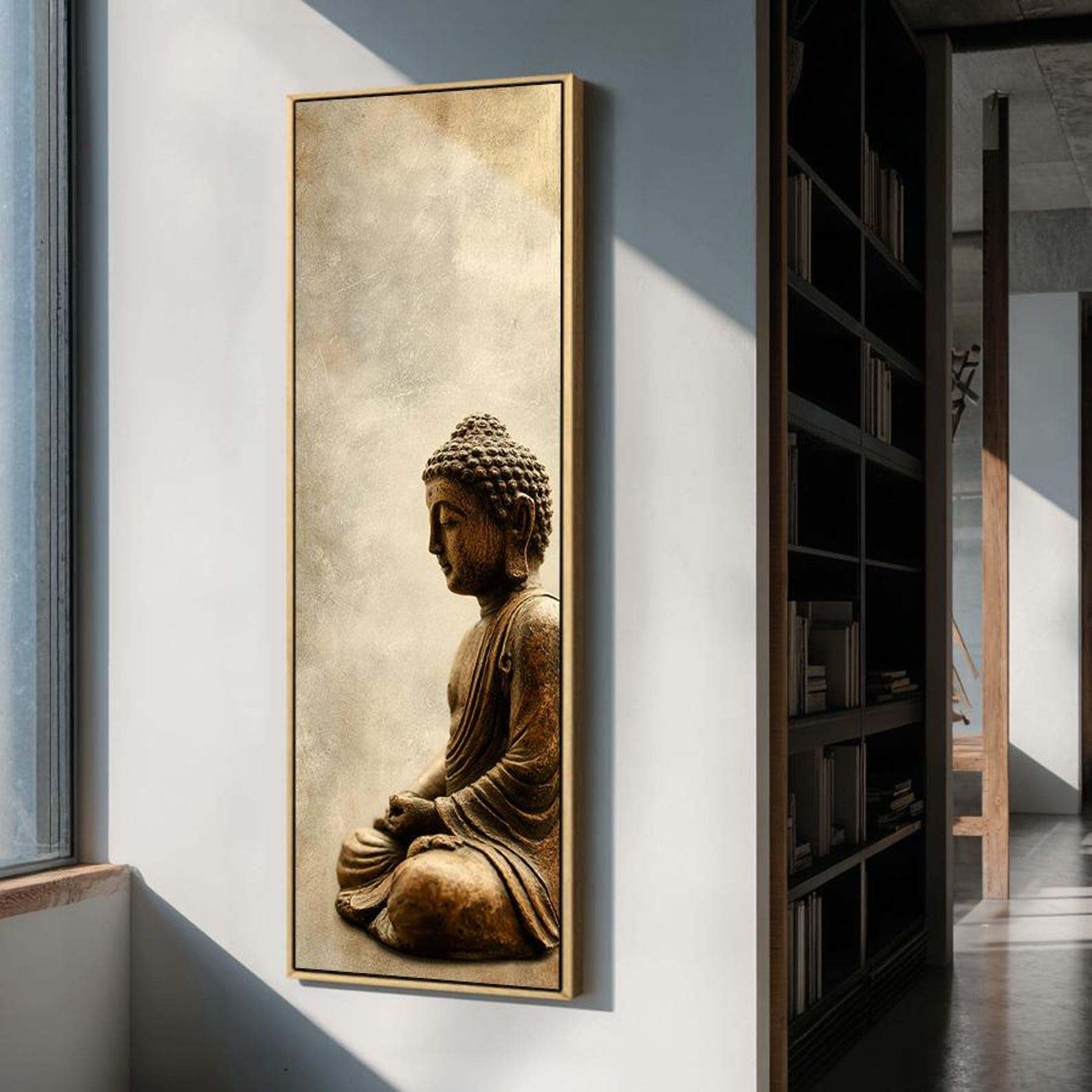 XINBAO Cuadro decorativo para estudio de yoga, lienzo alto y estrecho para meditación, decoración zen, pieza decorativa delgada, Buda vertical (70x210cm/sin marco)