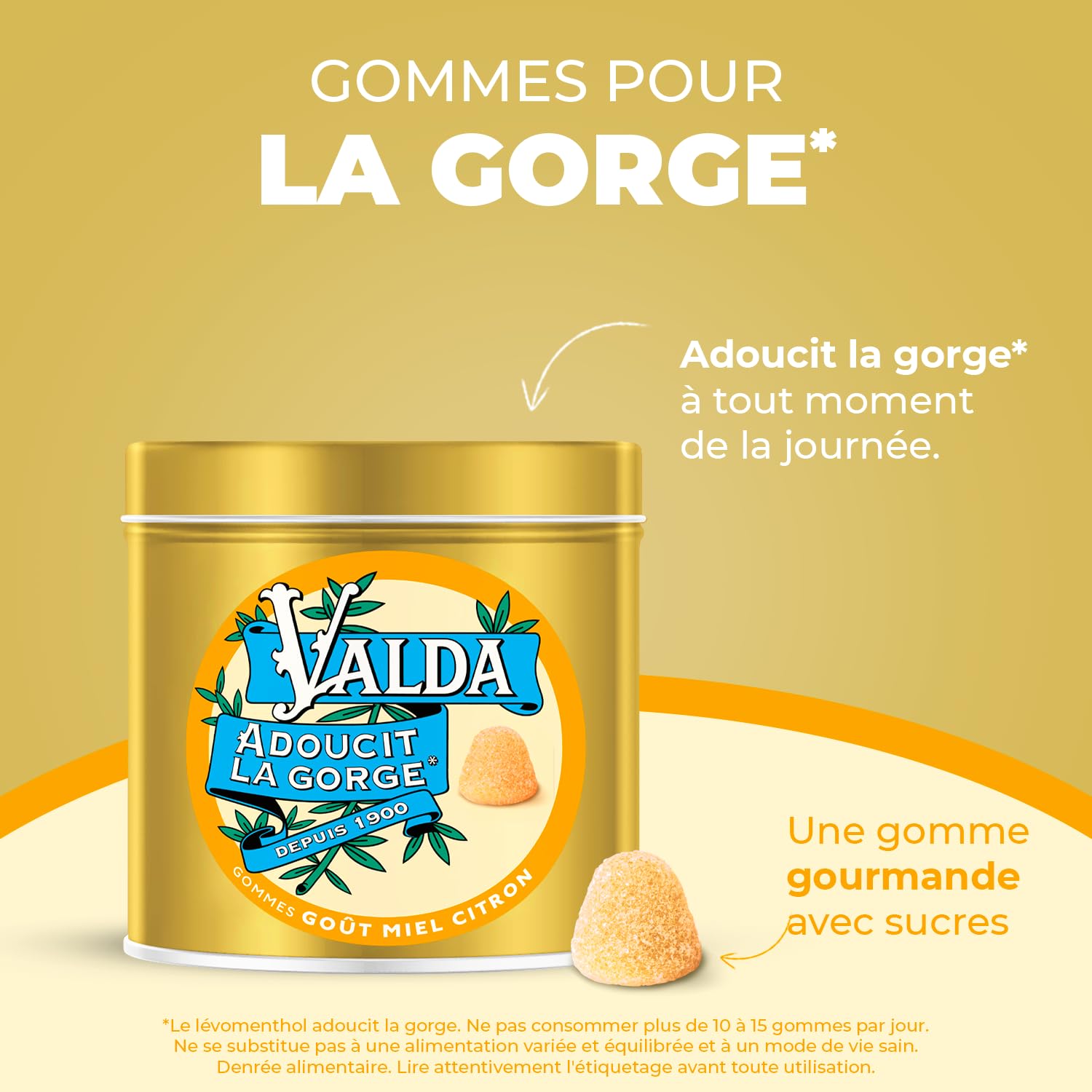 Valda Gommes Avec Sucres Goût Miel Citron 140 g