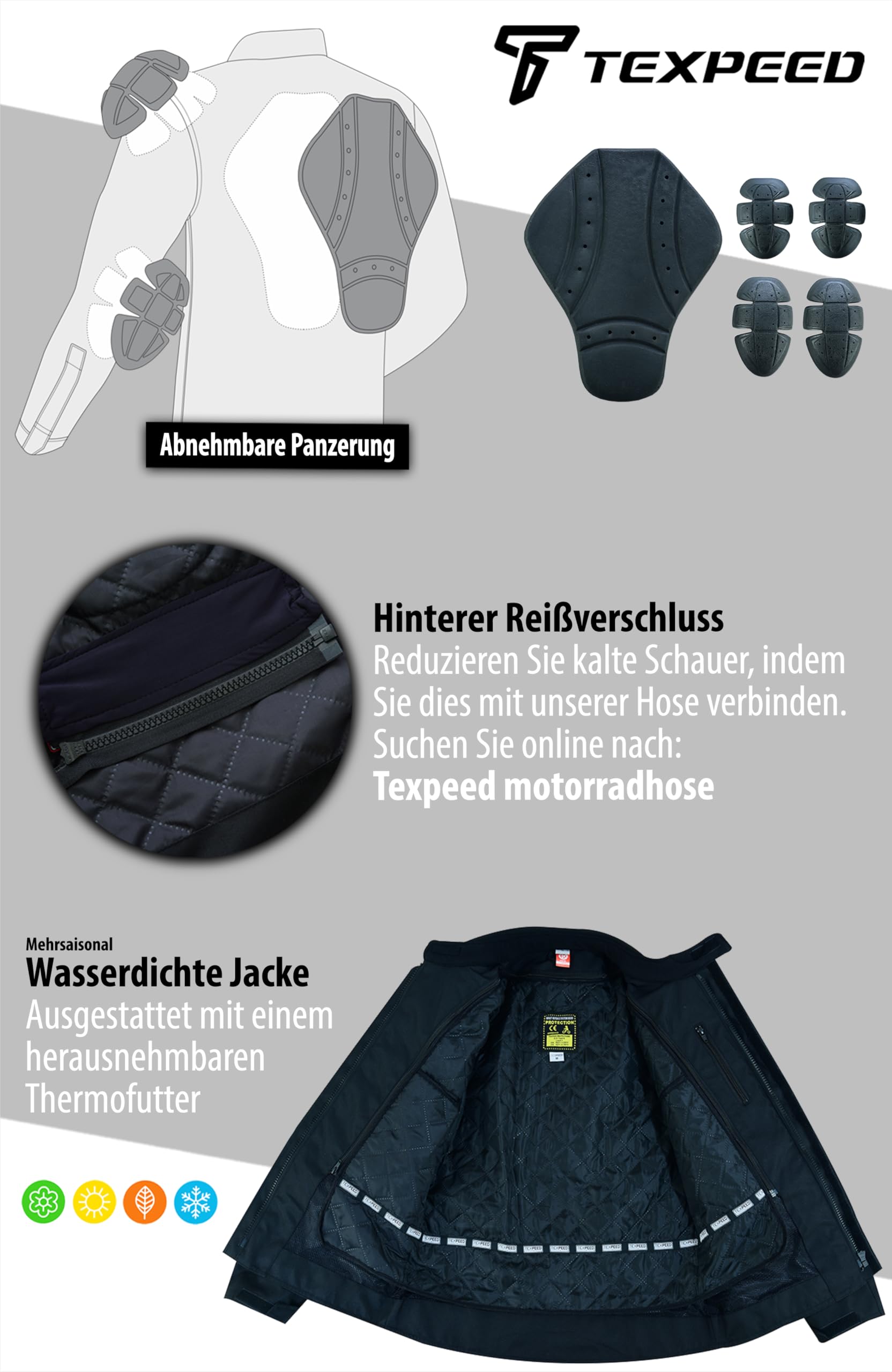 Texpeed Motorradjacke herren mit protektoren - Motorrad Biker Wasserdicht Jacke Mit Rüstung (EN 1621-1) Höhe Sichtbarkeit - Hi Vis Gelb Schwarz - 6XL