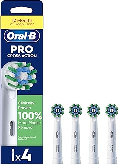 Oral-B Pro Cross Action Electric Toothbrush Head, X-Shape and Angled Bristles for Deeper Plaque Removal, Pack of 4