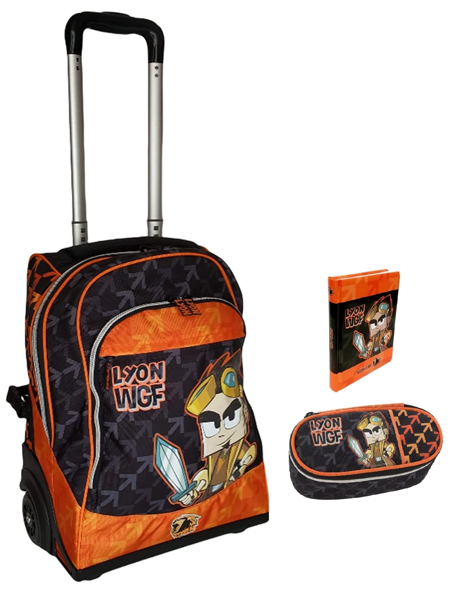 Trolley Schulrucksack Rucksack Schulranzen Lyon Gamer + Reißverschluss + Tagebuch 2022/2023 + Schlüsselanhänger Pfeife + Gratis Farbstift