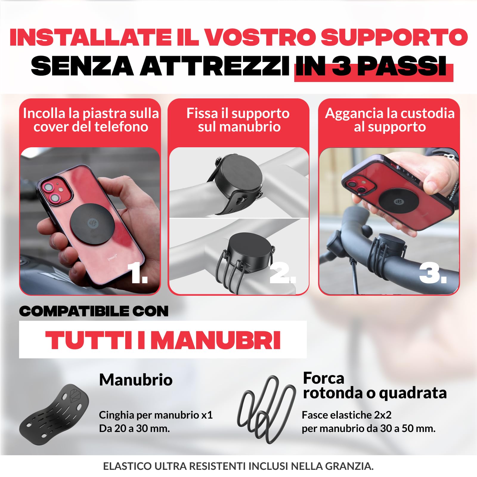 Shapeheart Porta Cellulare Bici Magnetica con Piastra Metallica Adesiva | Adesiva per cover lisce | Manubrio/potenza 20–50 mm | Attacca e stacca in 2 s | Ultrafine 1,5 mm | Per ogni telefono