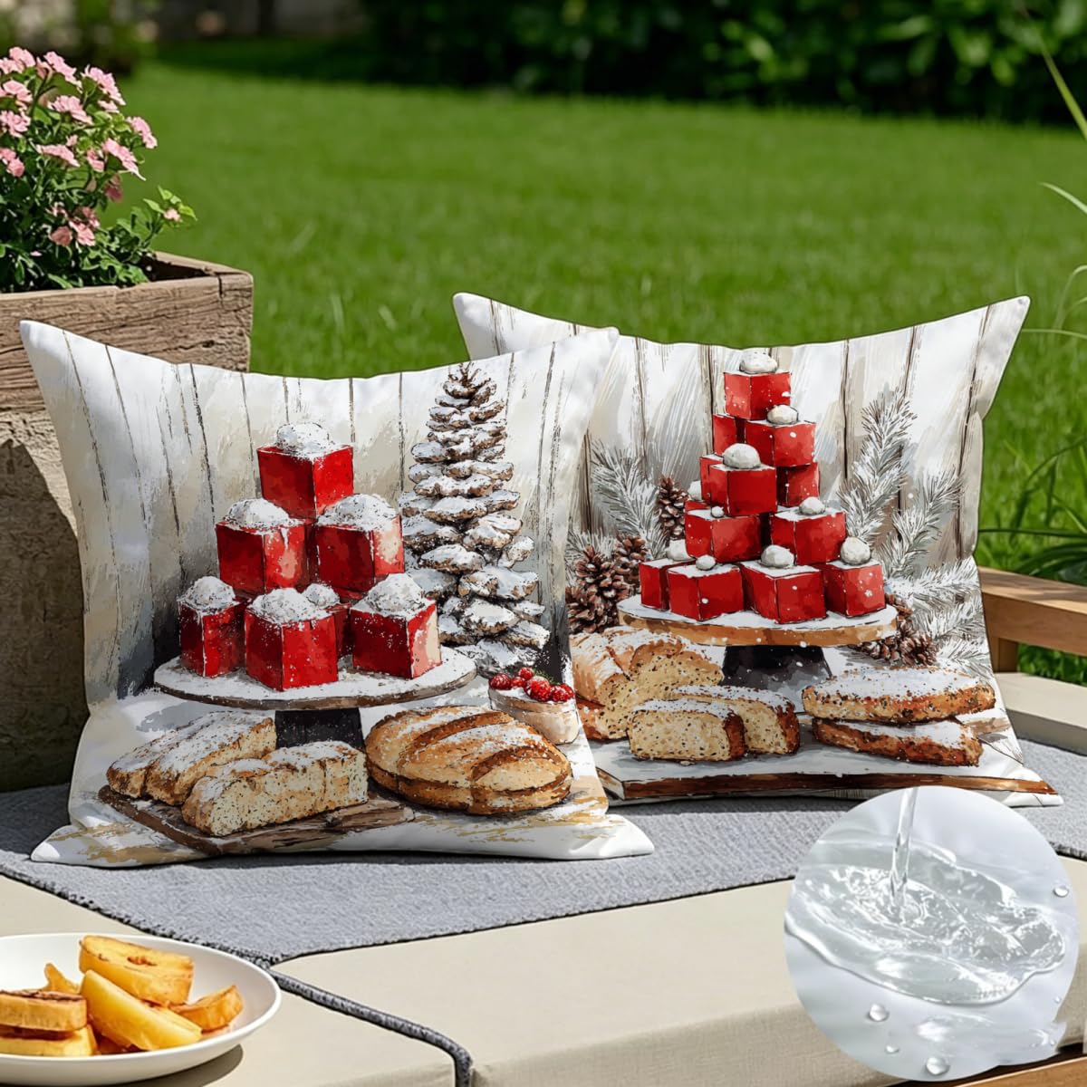 Housse de coussin 45x45 rouge en lin lot de 2 pour décoration de Noël et canapé de salon