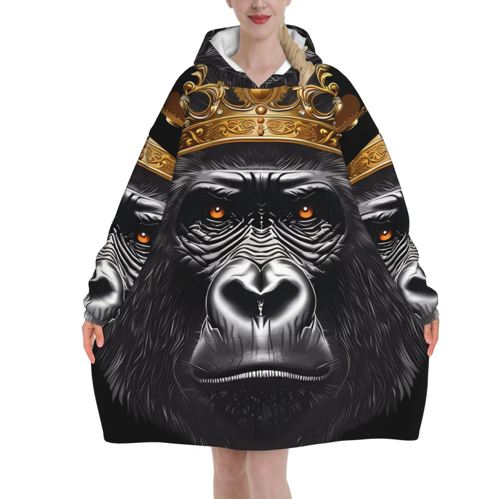 Peiyeety Unisex Gorilla King Blanket Hoodies For Women And Men Adult Oversize Wearable Blanket Hoodies For Soft And Warm
