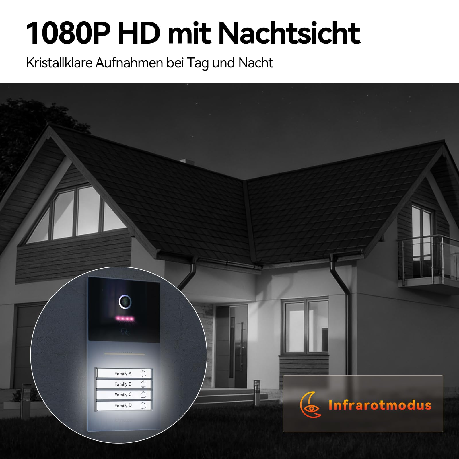 TMEZON WLAN Video Türsprechanlage 4-familienhaus, 7''IP Farb-Touchscreen mit 1080P Metalldoorbell, 2-Draht Installation,Zwei-Wege-Audio,Personenerkennung,3 Entsperrmethoden & App-Steuerung