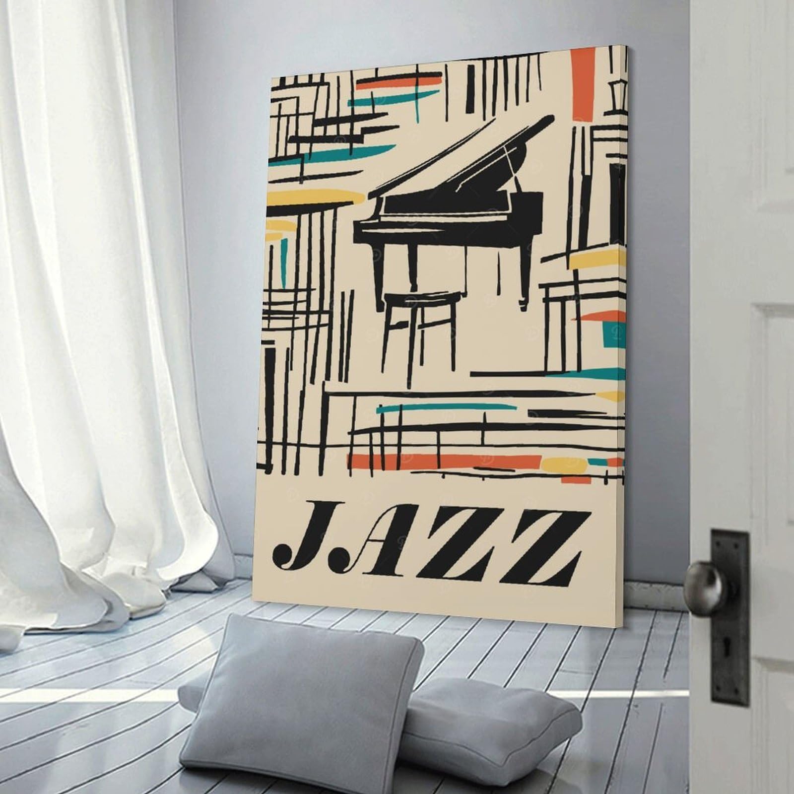Junmoney Retro Jazz Piano Canvas Wall Art, 20x30inch(50x75cm), for Living Room, Bedroom Or Apartment Walls, A Home Accent with Warm Character