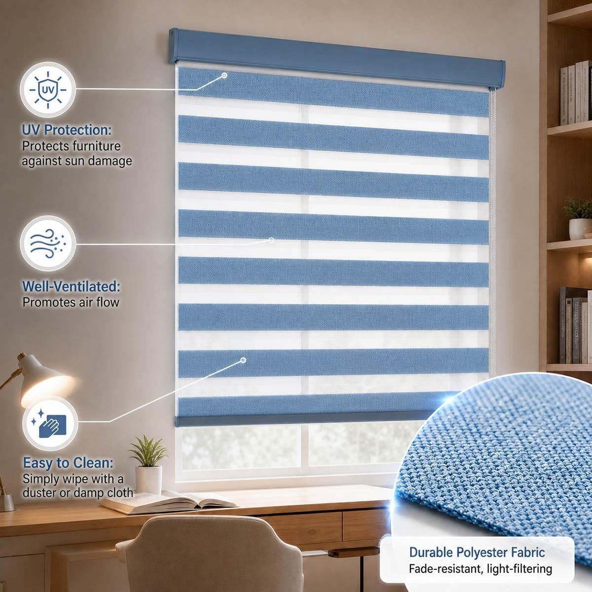 Store Enrouleur Jour et Nuit, Double Tissu Stores Zébrés Protection Solaire