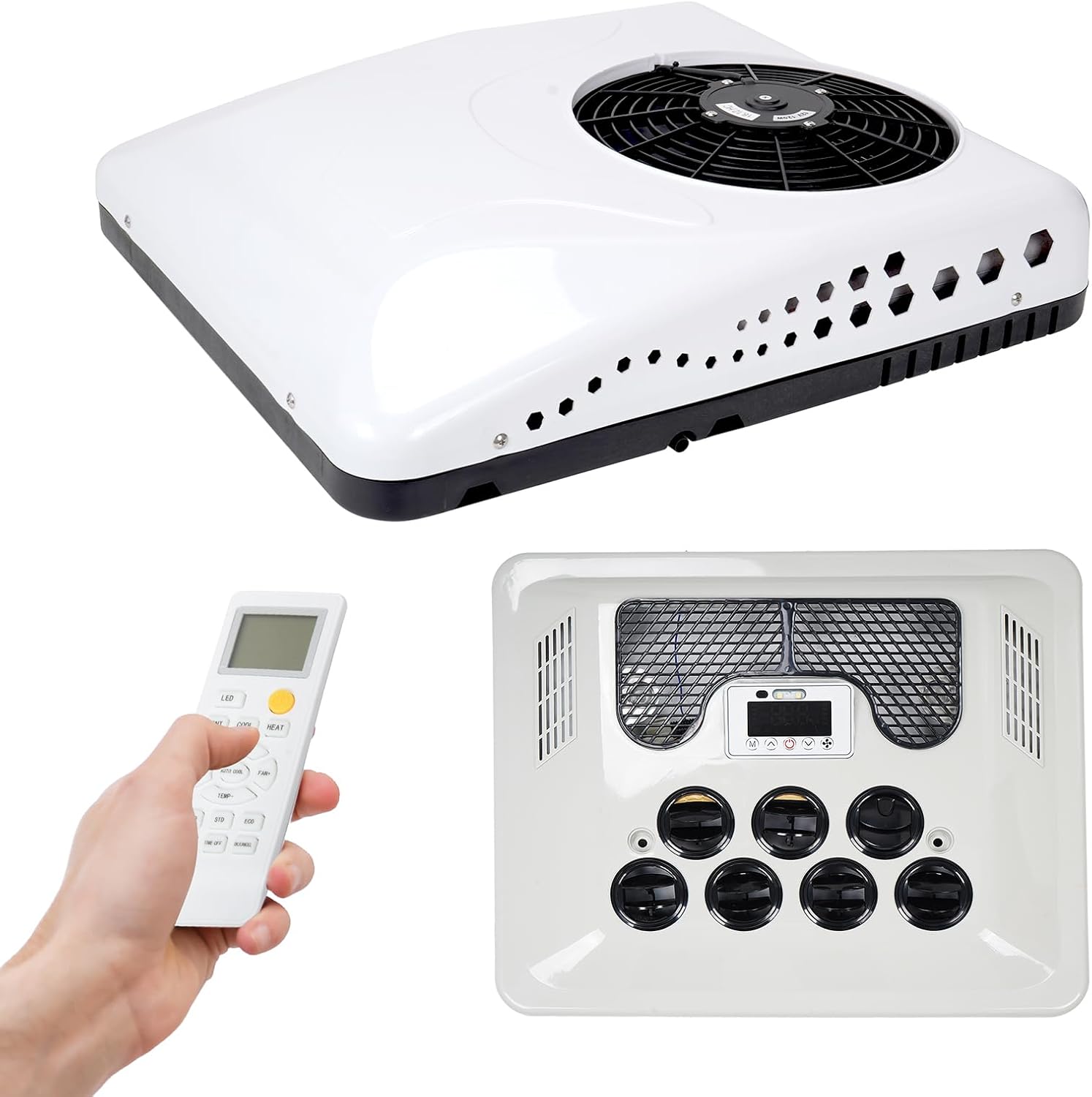 12V RV Air Conditioner, 15000BTU RV Rooftop Air Conditioner Unit for RV Heating & Cooling, Fast Cooling for Motorhome, Truck, Campers,Campervan, Trailers and Caravan, Easy Install