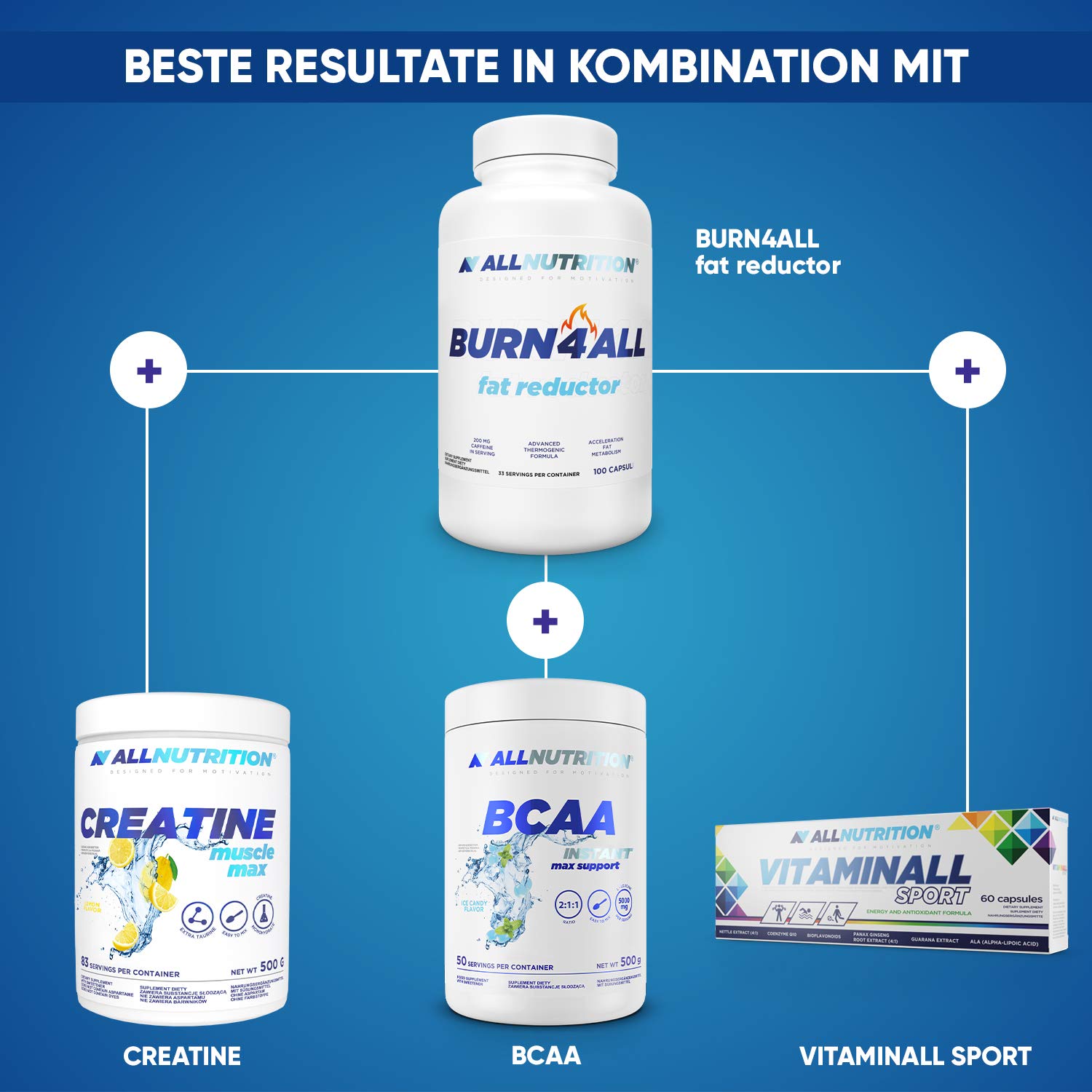 ALLNUTRITION Burn4all Fat Reductor L-Carnitin Sehr effektiver Körperfettabbau Bietet Energie Hemmt den Appetit Nahrungsergänzungsmittel Ohne Zusatzstoffe 100 Kapseln 33 Portionen