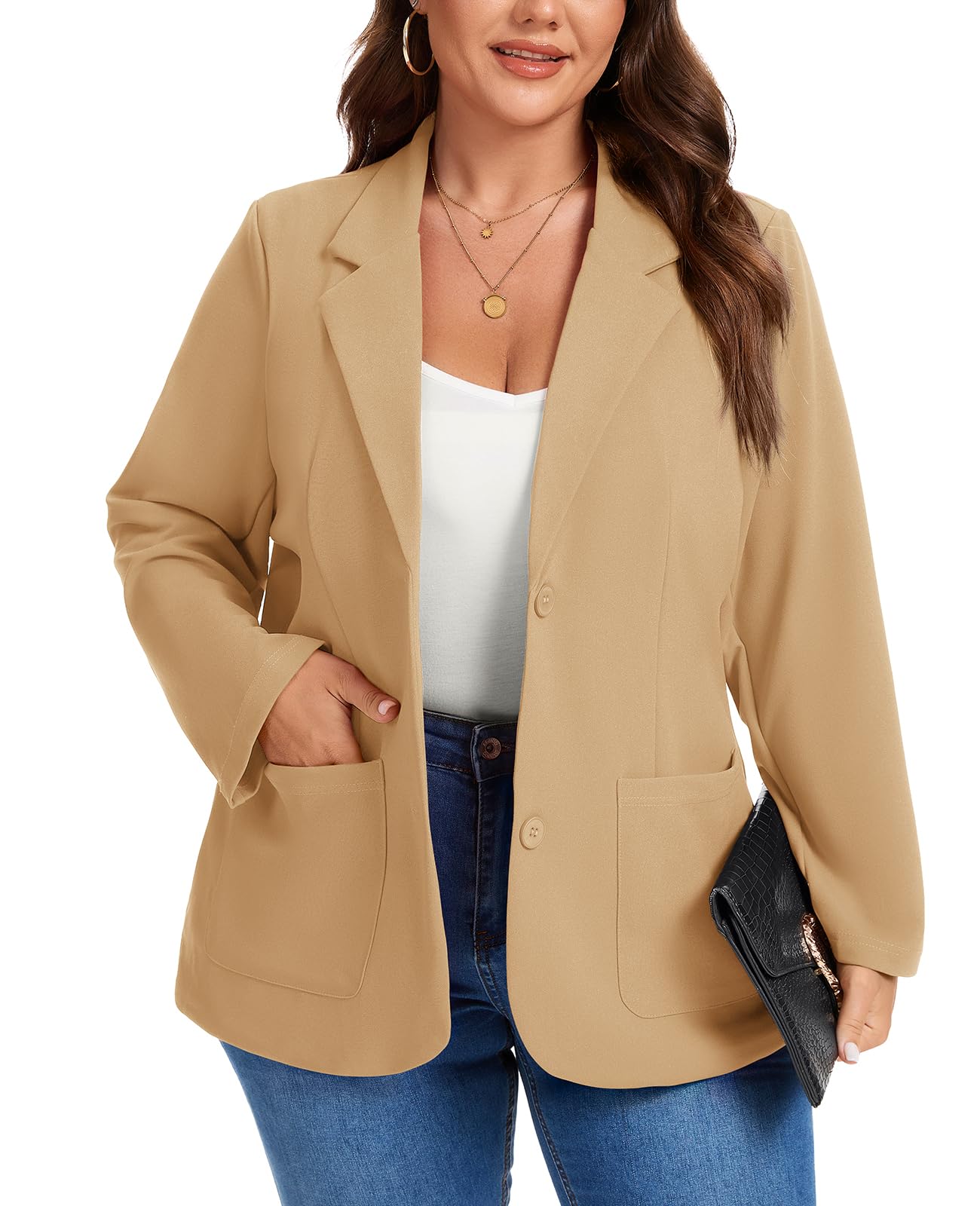 XL-5XL Plus Size Long Sleeve Blazer Ladies Business Smart Outerwear Womens Casual Notch Lapel Jackets Loose Fit with Button Pockets-image-32