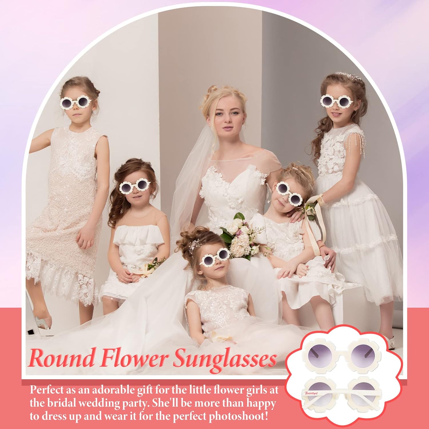 Xuhal 4 Pcs Flower Girl Sunglasses Kids Round floral Sunglasses Cute Glasses Flower Girl Gift Boys Girls Age 3-14 for Wedding Beach Outdoor - Image 5