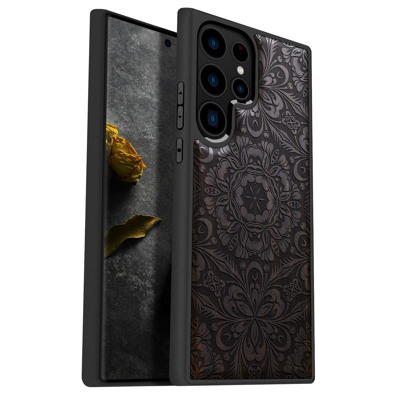 Carveit Wood Case for Galaxy S23 Ultra Case [Natural Wood & Black Soft TPU] Shockproof Protective Cover Unique Wooden Design Compatible with Samsung