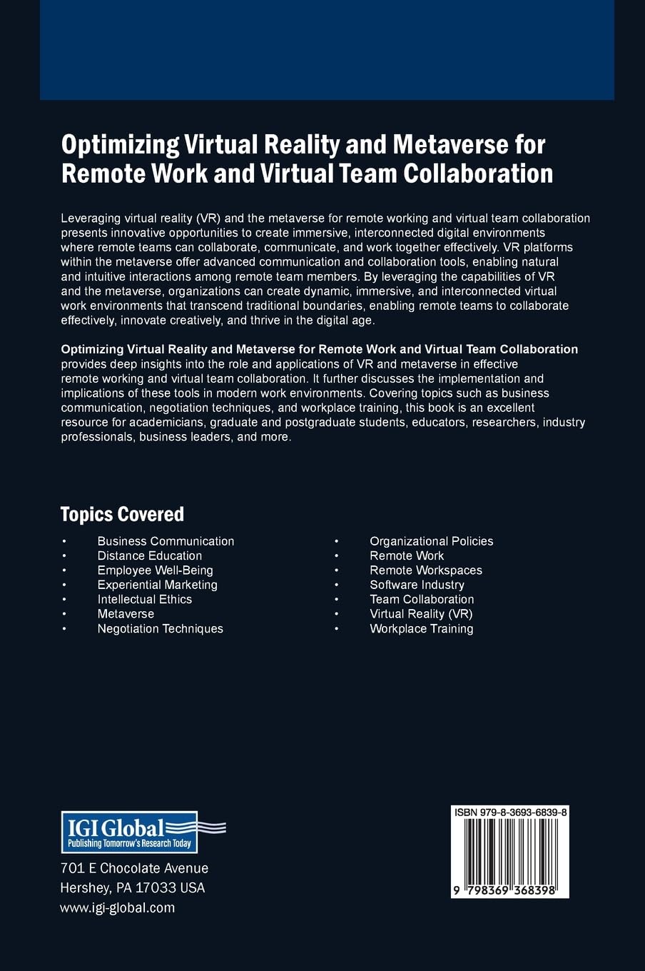 Optimizing Virtual Reality and Metaverse for Remote Work and Virtual Team Collaboration