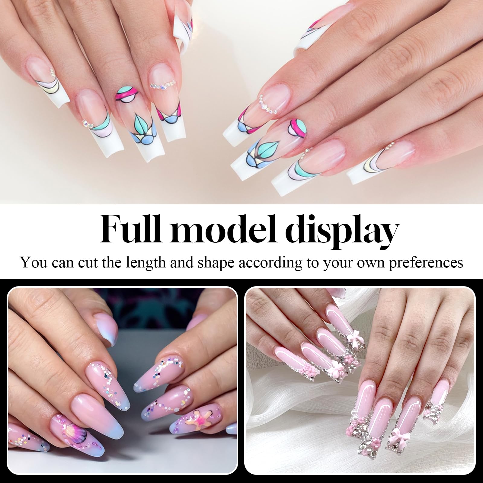 240 sztuk tipsów do paznokci żelowych, tipsy do paznokci, pełne pokrycie, długie kwadratowe tipsy, przezroczyste końcówki do paznokci Soft Gel Press on Nail Tip do samodzielnego przedłużania paznokci