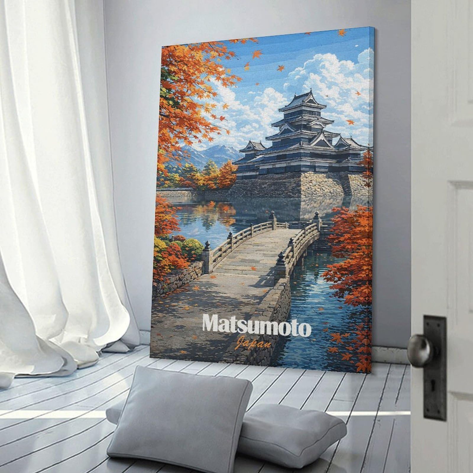 Junmoney Matsumoto Castle in Autumn Canvas Wall Decor 20x30inch(50x75cm), for Workspace Walls, Study Corners Or Bedrooms, Decorative Artwork for Productive Spaces