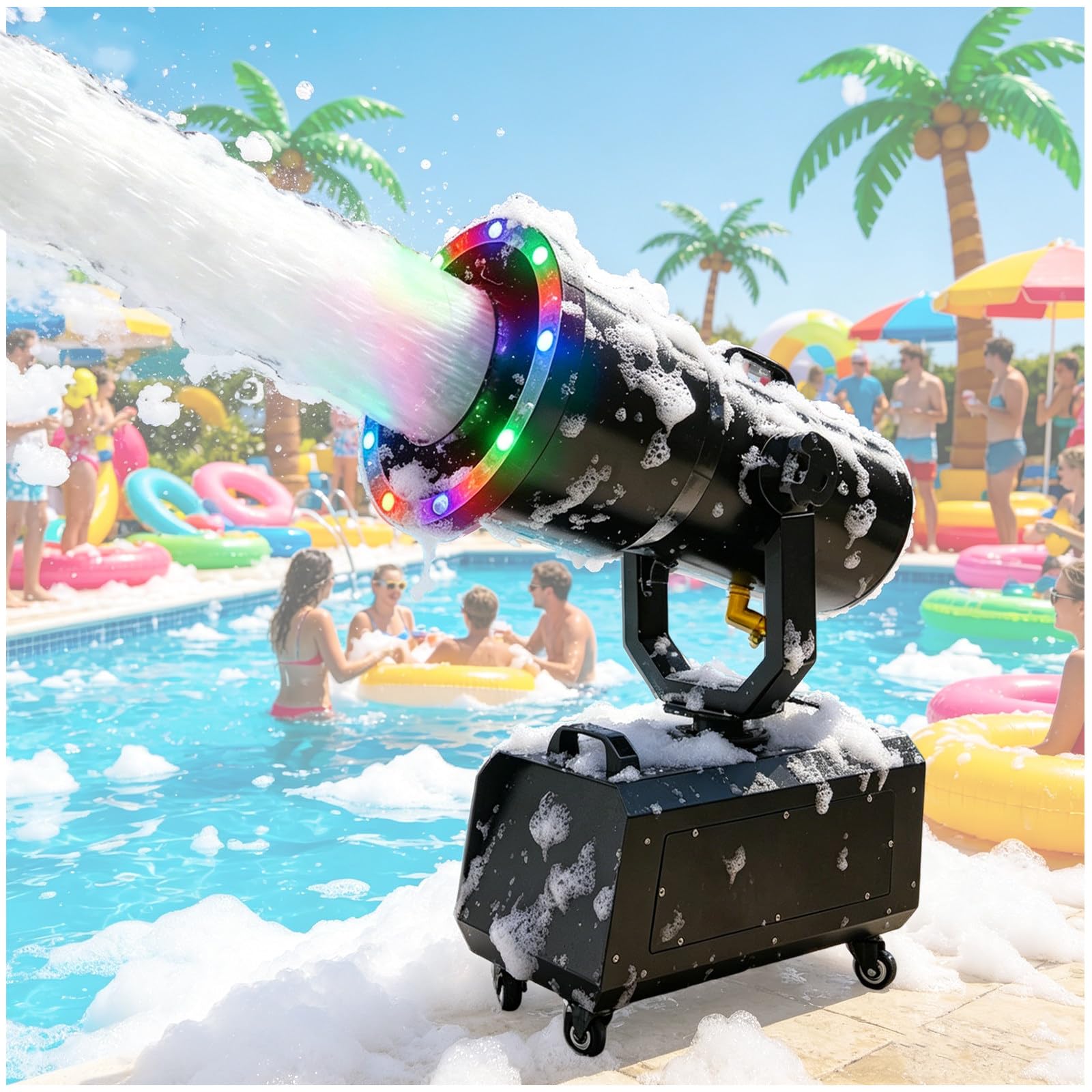 Eastnmythet 2000W Foam Machine, Shaking Head Foam Maker with 6~9m Distance and 50-80㎡ Coverage, for Backyard Events Christmas, Party, Wedding, Stage, Water Park With LED