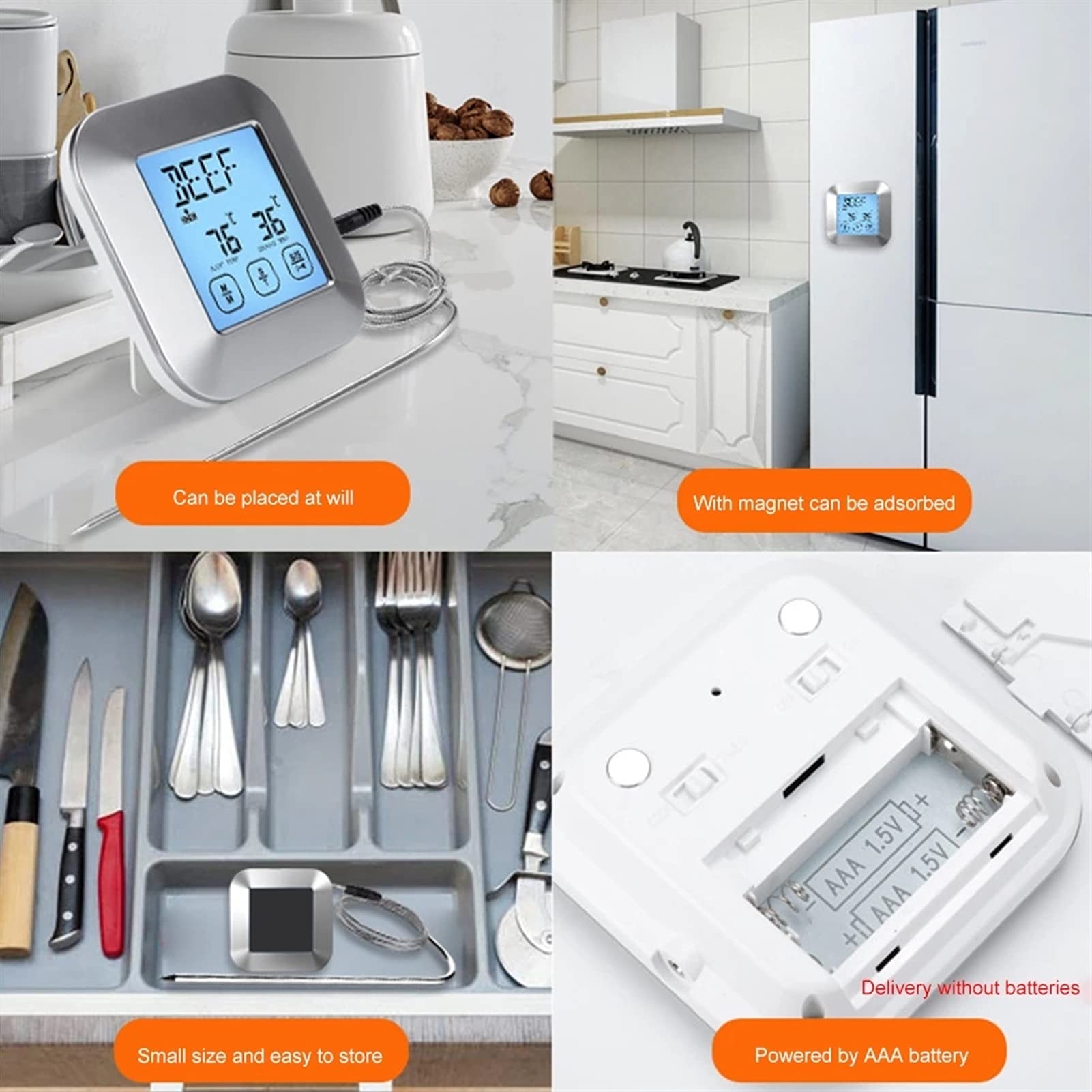 Termometro di cottura, termometro del barbecue del touch controllo con la sonda dell'acciaio inossidabile del supporto del magnete retroilluminato per il fumatore Grill Forno BBQ