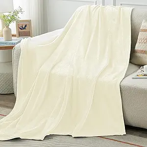 KMUSET Cream Fleece Blanket Twin Size - Lightweight Super Soft Cozy Bed Blanket Microfiber 60 x 80 inches