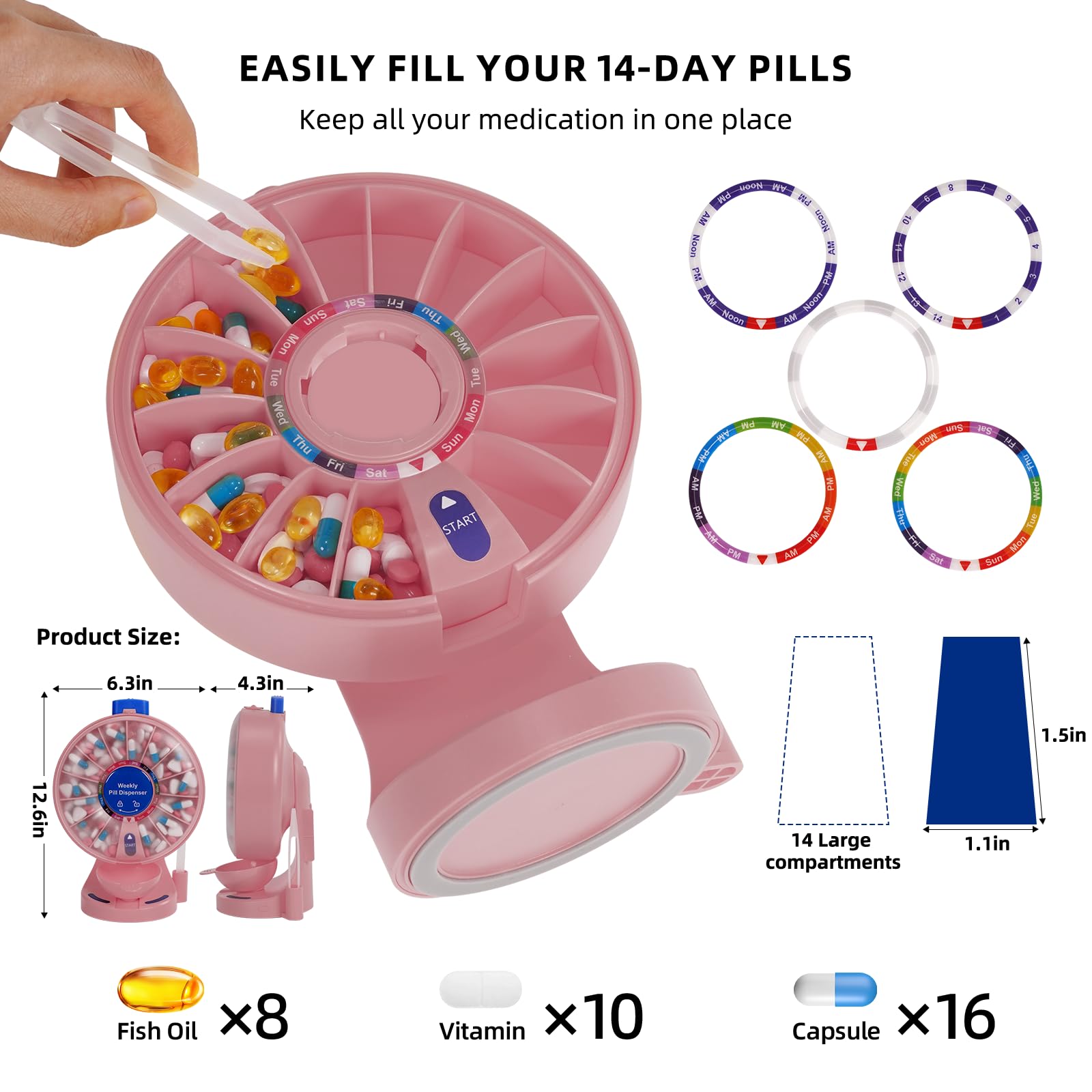 EziMedPil EMPPDMC01PB Pilulier rose avec grand comparaison pour les femmes à prendre quotidiennement de vitamines