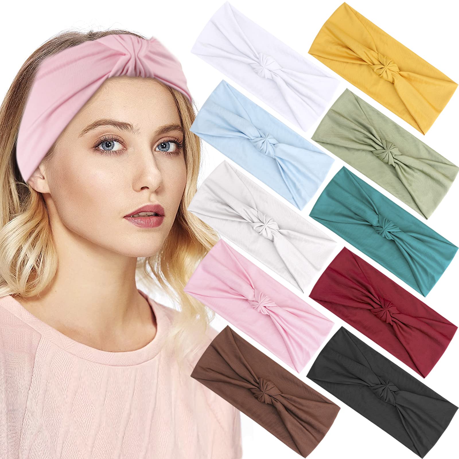 OAOLEER 10 Pack Women's Headbands Sweat Non-Slip Elastic Solid Colors Hair Bands for Fitness Workout Running (10PCS-Solid Colors)