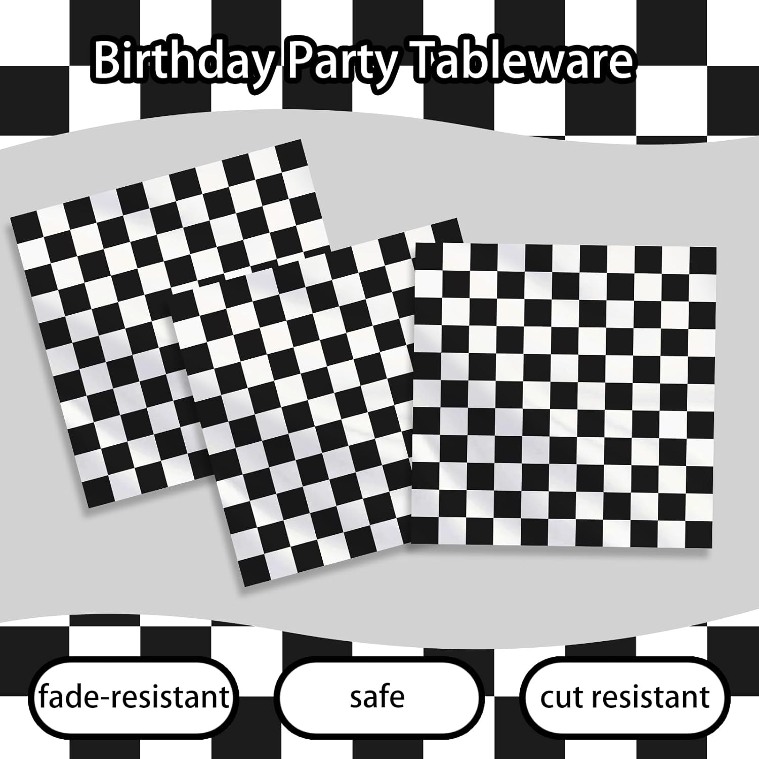 Race Car Birthday Party Supplies, 40 Piece Black and White Checkered Plates and Napkins Set, Disposable Tableware Serves 20 Guests for Birthdays, Game Day, and Racing-Themed Parties - Image 3