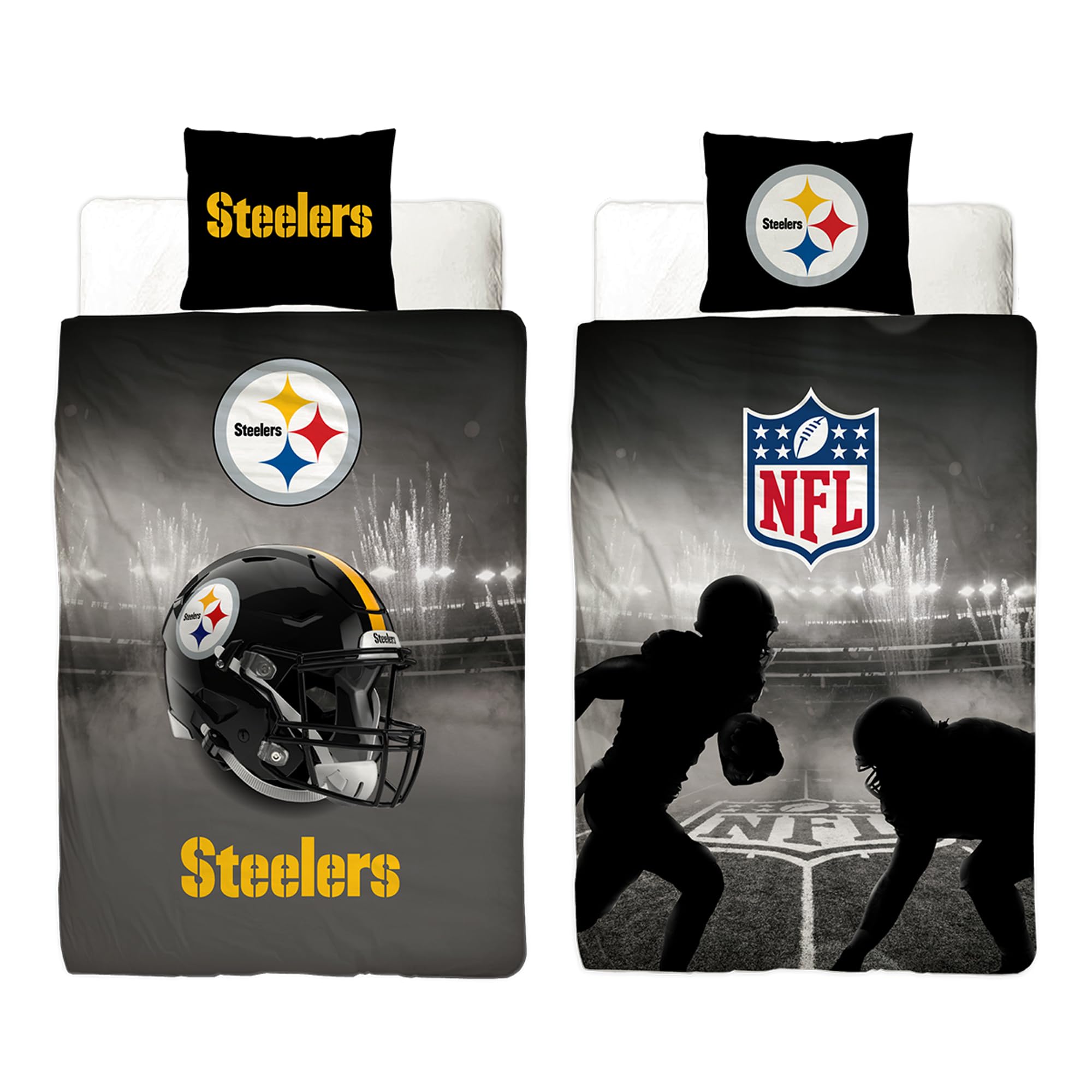 NFL Bettwäsche Pittsburgh Steelers 135 x 200 cm + 80 x 80 cm 100% Baumwolle in Renforcé-Linon-Qualität Reißverschluss American Football Fan Super Bowl Steely McBeam Wende-Bezug deutsche Größe
