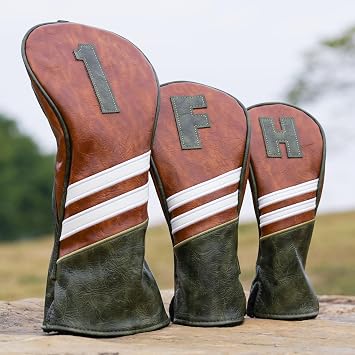 Craftsman Golf Club Head Covers Driver Headcovers Set, DF3/OZ1/Mallet/Mid Mallet/Blade Putter Cover,Classic Brown Golf Club Headcovers for Driver Fairway Utility/Hybrid Woods Headcovers