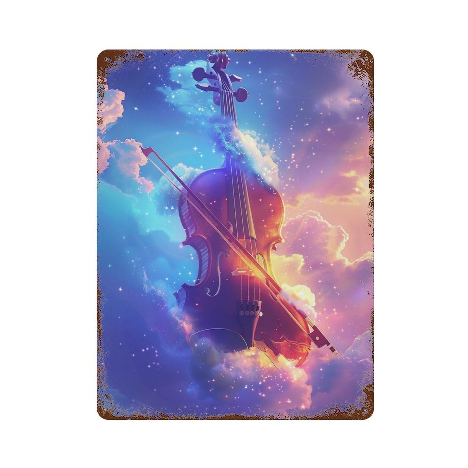 Enchanted Sky Violin Art Print Decorative Tin Sign 15.7"x11.8", for Farmhouse, Kitchen And Entryway Decor, Vintage Wall Decor