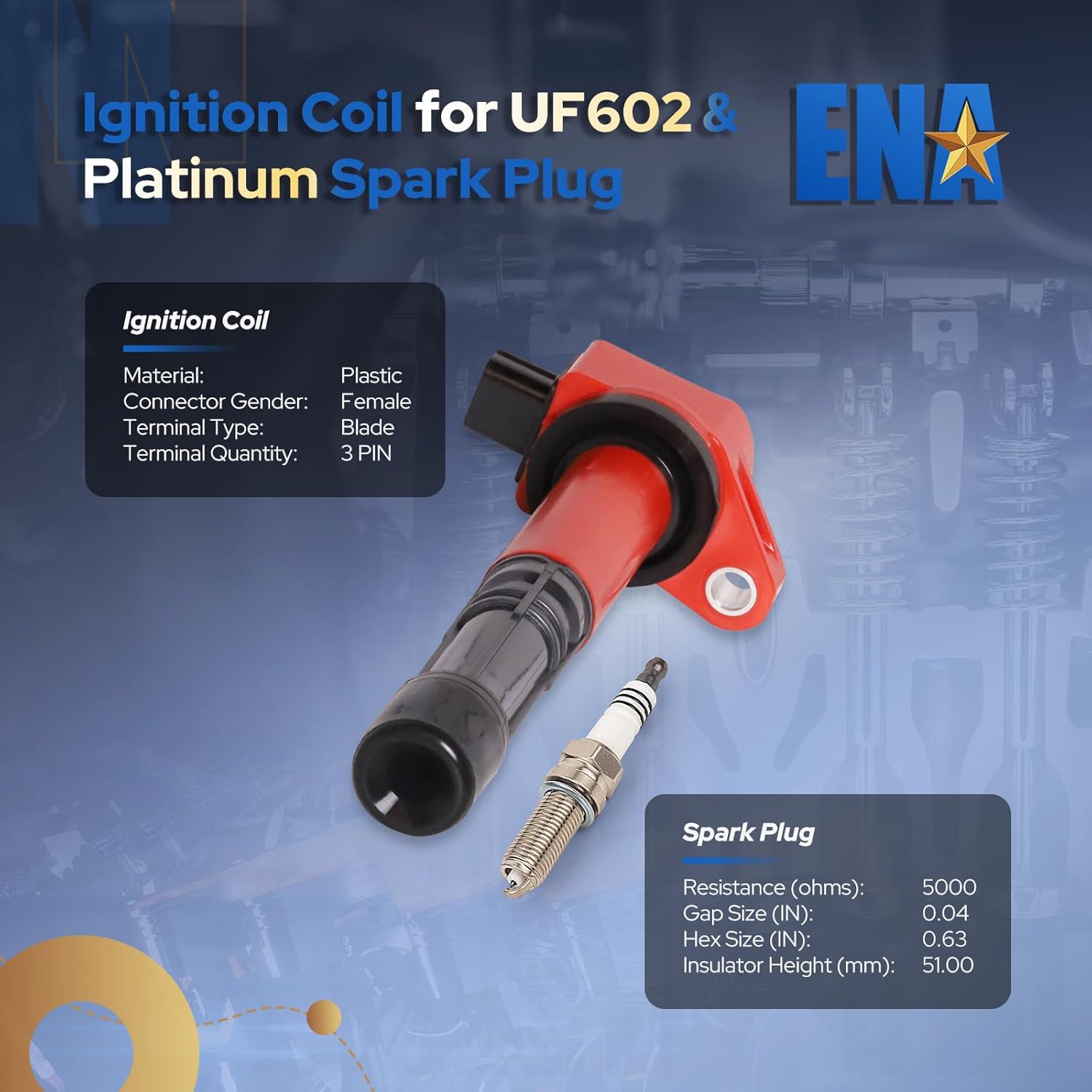 ENA Red Set of 4 Ignition Coil Pack UF602 and Iridium Spark Plugs 97390 2.4 Compatible with Honda Accord CRV Civic SI Crosstour Acura ILX 2008 2009 2010 2011 2012 2013 2014 2015 for C1662 LKR7BGP