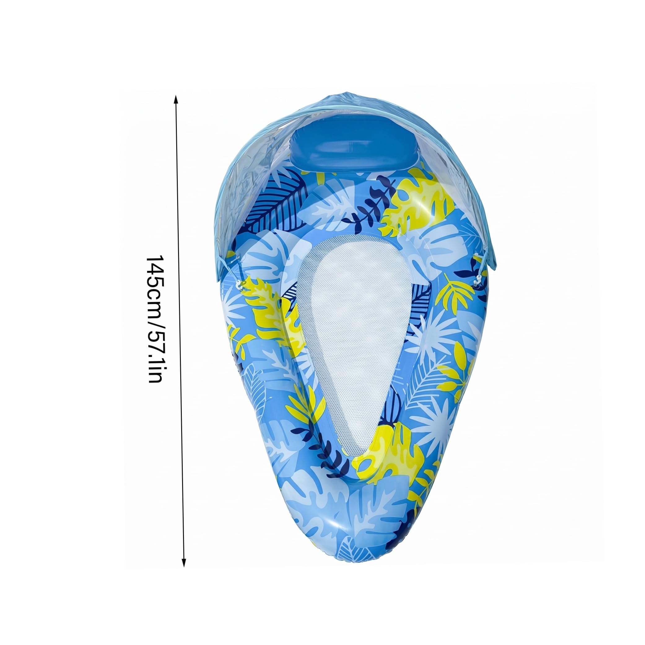 Flotadores de playa inflables para piscina, hamaca de piscina de PVC con toldo desmontable, sala de malla en forma de gota para adultos, hoja azul