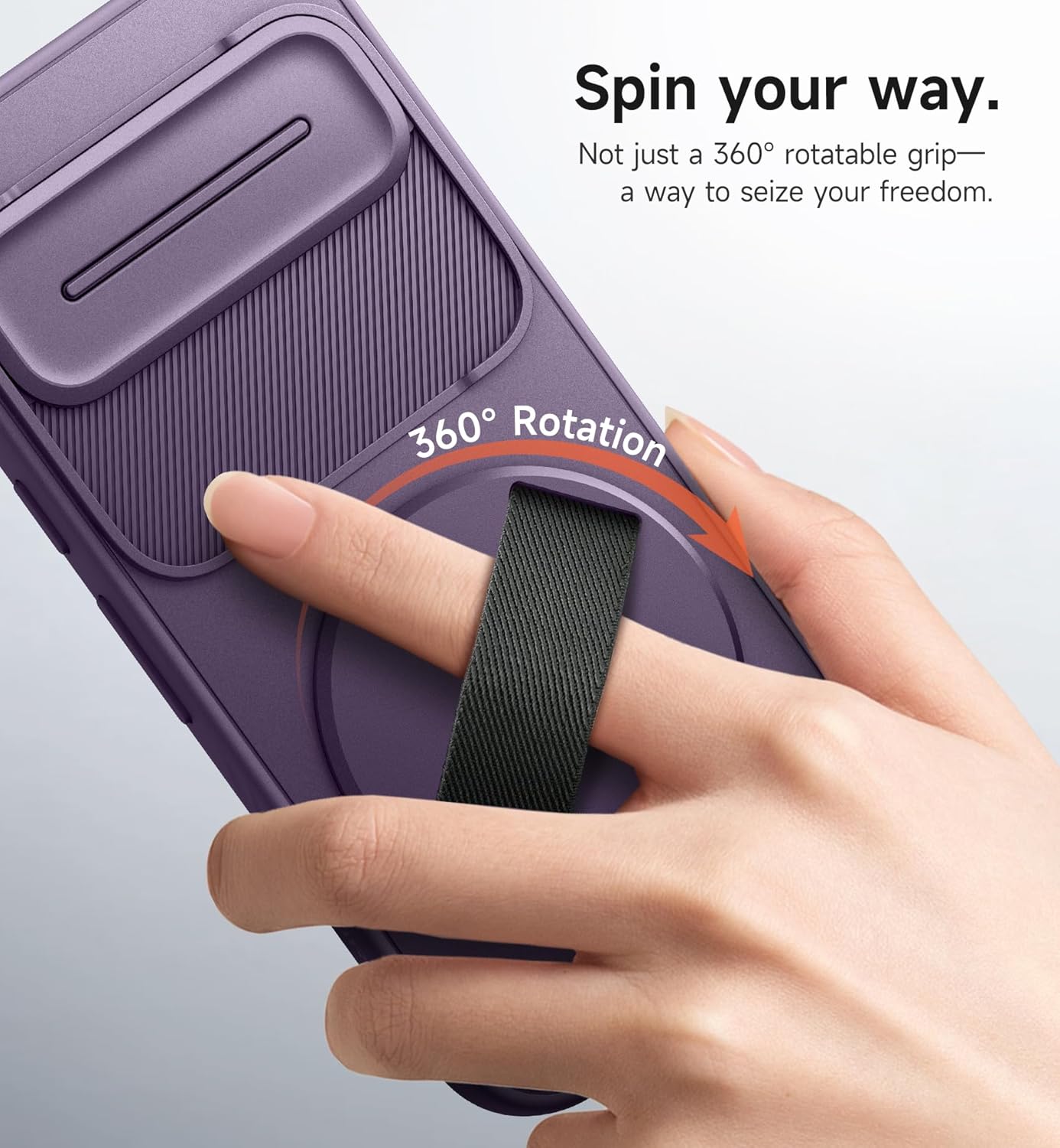 SURITCH for Google Pixel 10 Pro XL Case with 360° Rotatable Hand Strap Phone Grip Holder & Invisible Kickstand & Slide Camera Cover, Protective Cover for Pixel 10 Pro XL -Dark Purple