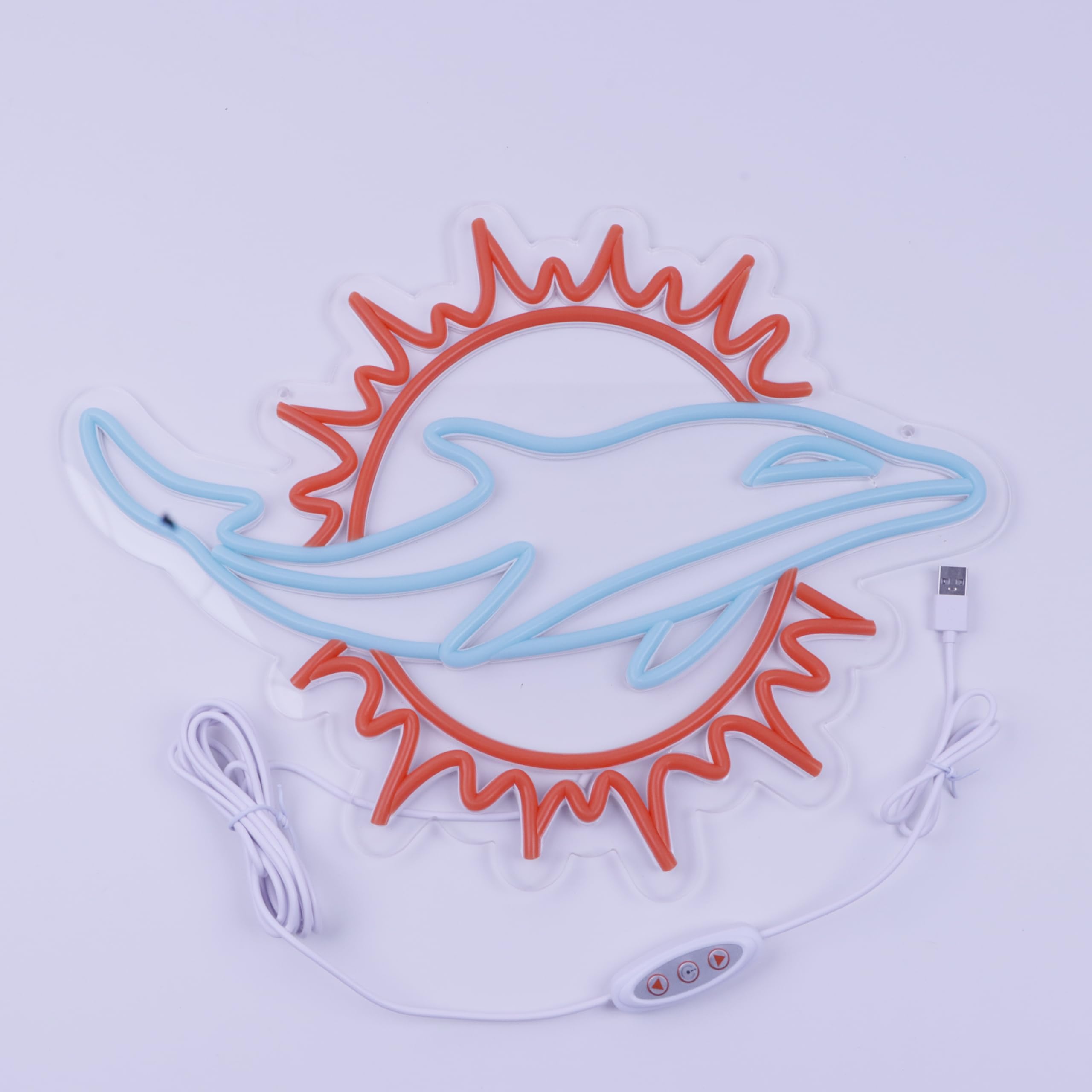 Letrero de neón de equipo deportivo de rugby adecuado para delfines para decoración de pared, alimentado por USB, intensidad regulable, luces LED para dormitorio, hombres, cueva, hogar, bar