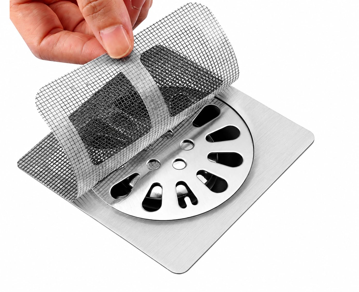 sink drainer hair catcher, disposable mesh drain filter stickers for shower floor, self-adhesive drain cover pack of 10 pcs